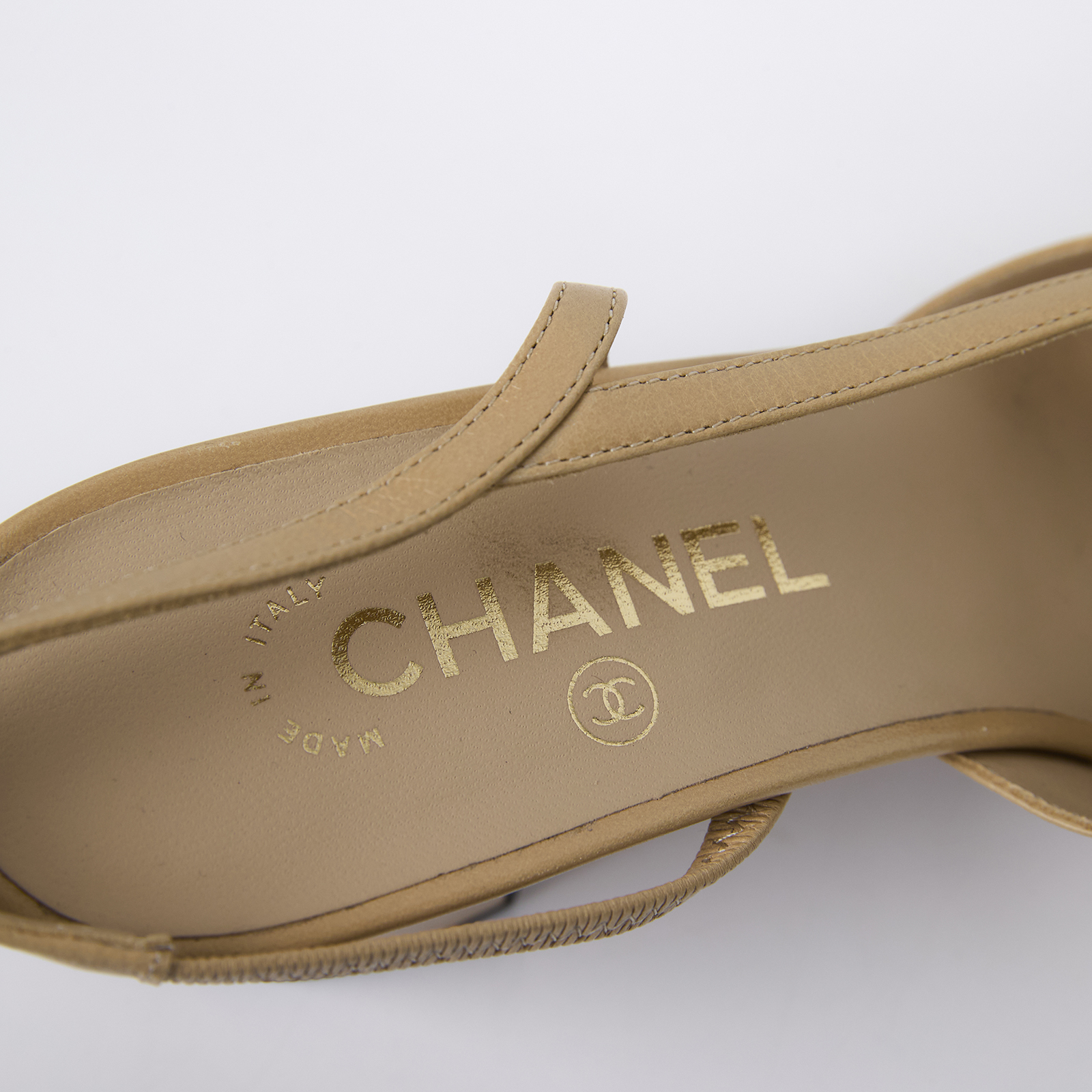 香奈兒 CHANEL 後繫帶 跟鞋 G31318_39 奶茶後繫帶粗跟鞋 #39 原廠盒子/防塵袋2