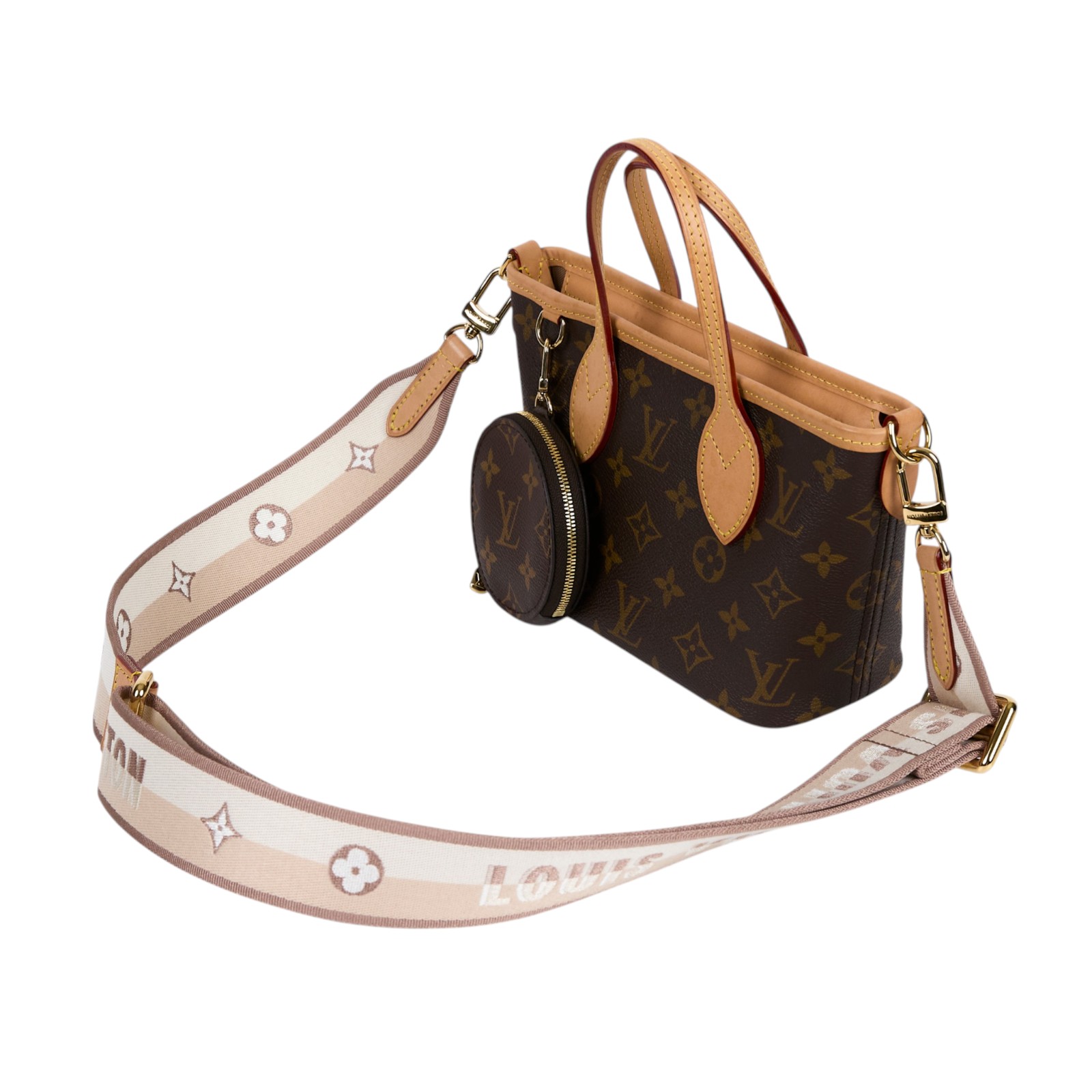 路易威登 LOUIS VUITTON Neverfull BB 手提 斜背包 米色背袋 M46705 晶片款  原廠盒子/防塵袋/背帶/內袋/購買證明