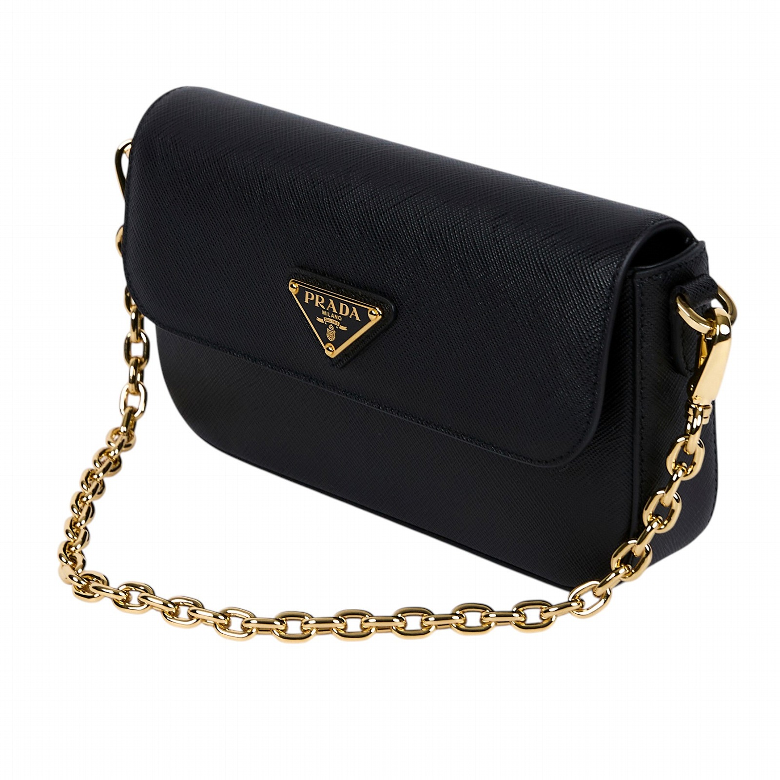 普拉達 PRADA SAFFIANO 肩背包 斜背包 1BD356_NZV 黑金SAFFIANO 肩背包 2WAY 原廠盒子/防塵袋/背帶2