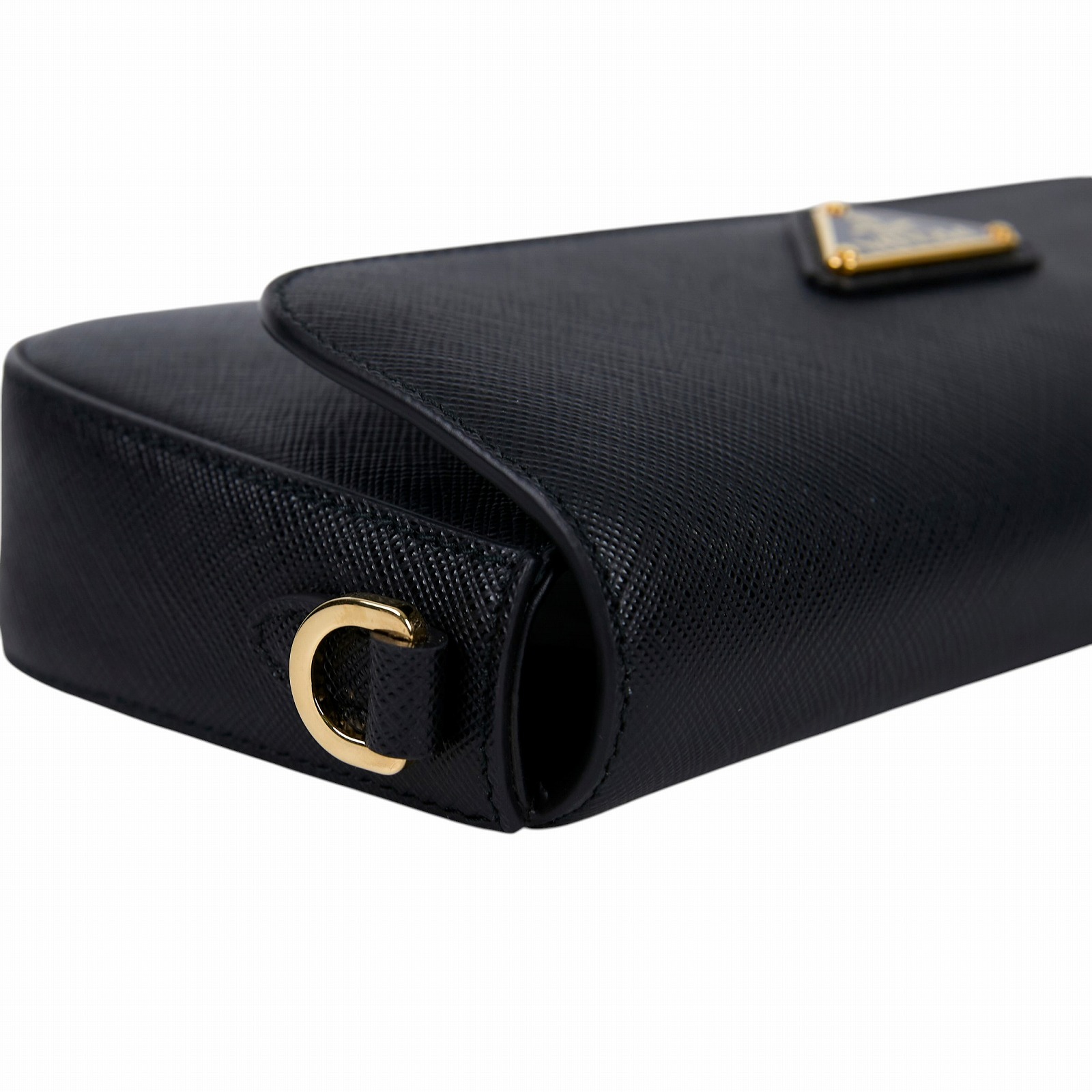 普拉達 PRADA SAFFIANO 肩背包 斜背包 1BD356_NZV 黑金SAFFIANO 肩背包 2WAY 原廠盒子/防塵袋/背帶2