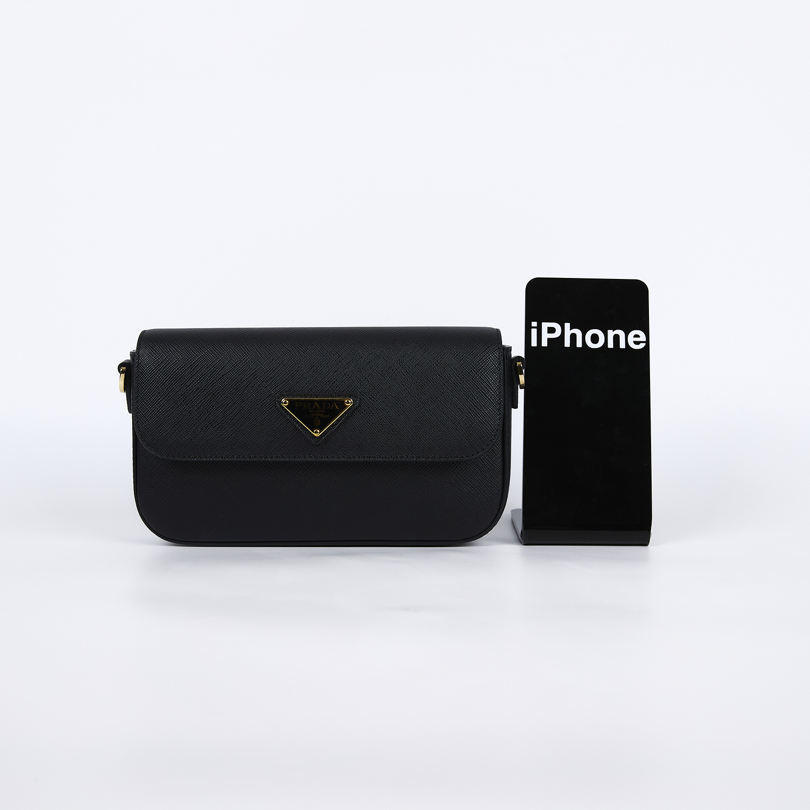 普拉達 PRADA SAFFIANO 肩背包 斜背包 1BD356_NZV 黑金SAFFIANO 肩背包 2WAY 原廠盒子/防塵袋/背帶2