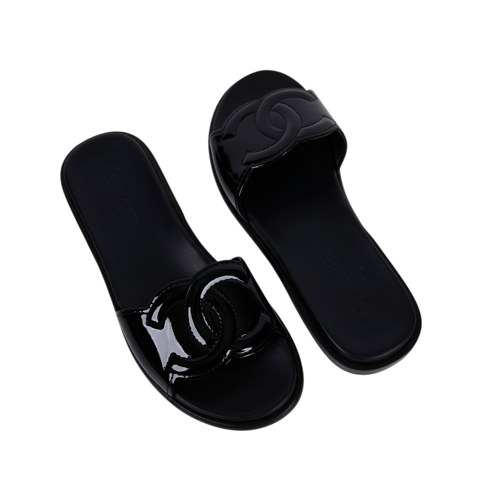 香奈兒 CHANEL CC LOGO 漆皮 拖鞋 涼鞋 G32808_37 黑漆皮拖鞋#37 原廠盒子/防塵袋