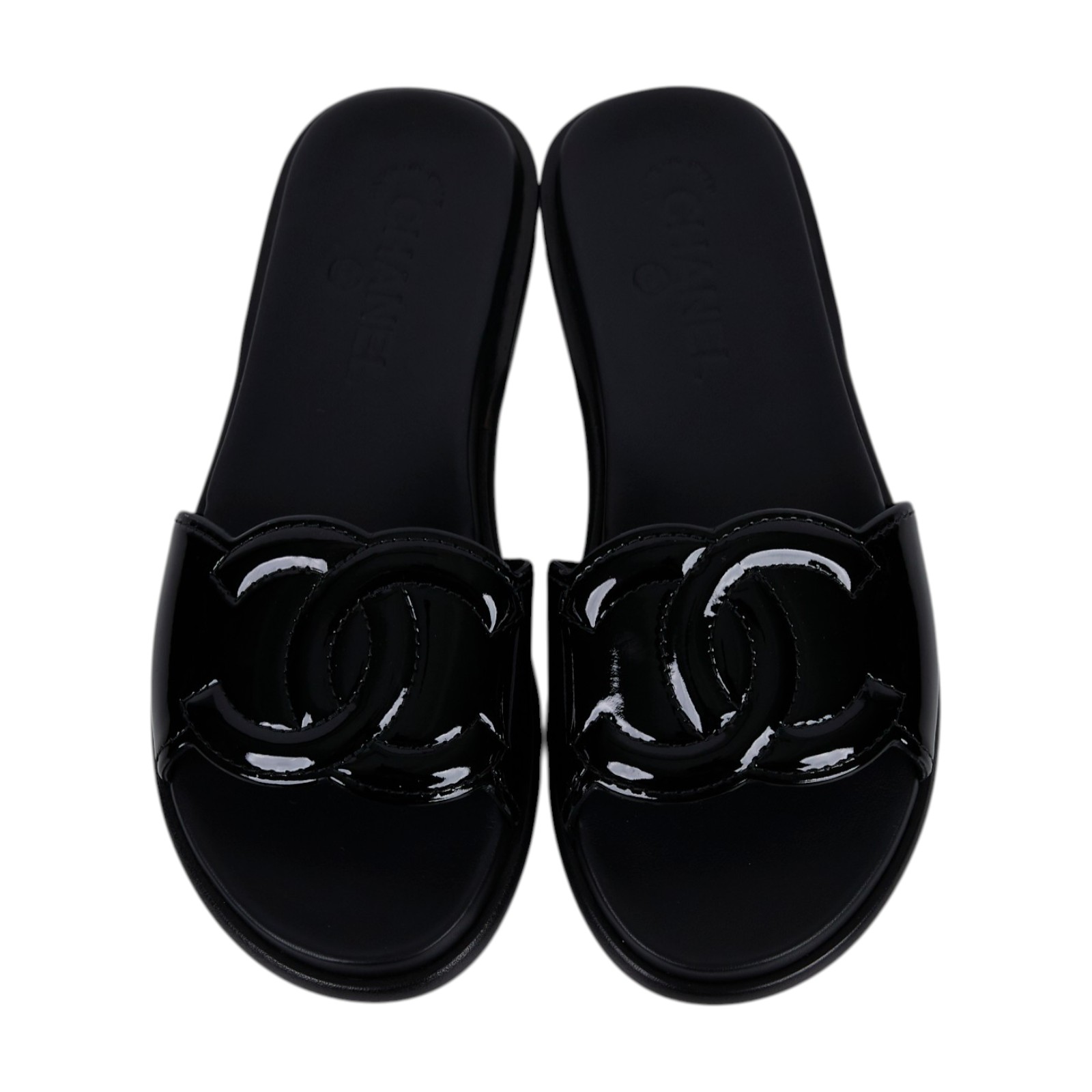 香奈兒 CHANEL CC LOGO 漆皮 拖鞋 涼鞋 G32808_37 黑漆皮拖鞋#37 原廠盒子/防塵袋