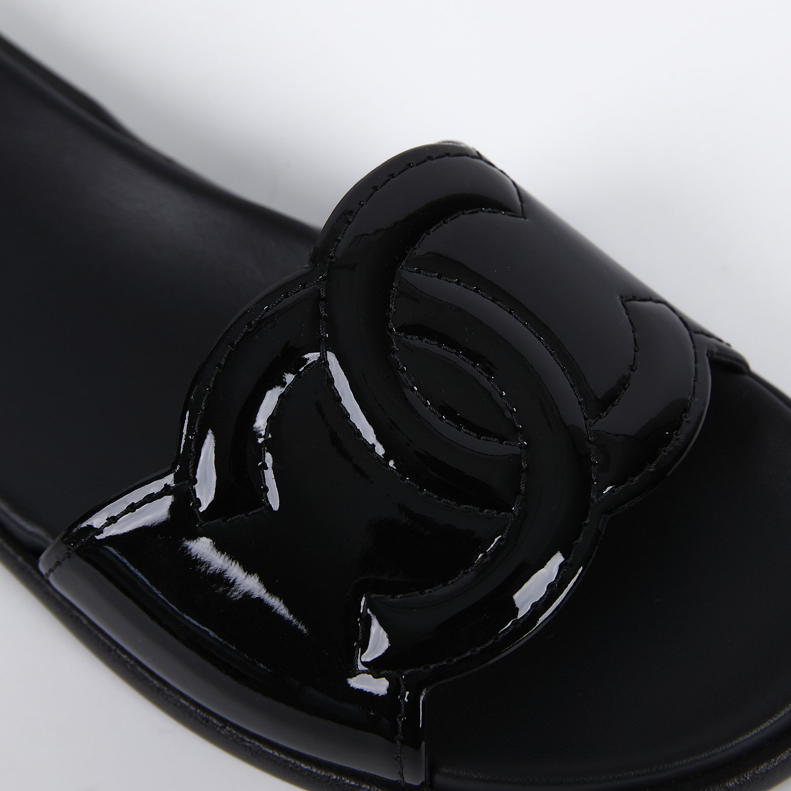 香奈兒 CHANEL CC LOGO 漆皮 拖鞋 涼鞋 G32808_37 黑漆皮拖鞋#37 原廠盒子/防塵袋