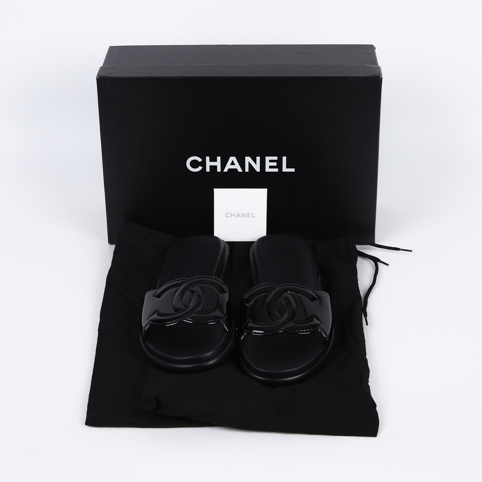 香奈兒 CHANEL CC LOGO 漆皮 拖鞋 涼鞋 G32808_37 黑漆皮拖鞋#37 原廠盒子/防塵袋