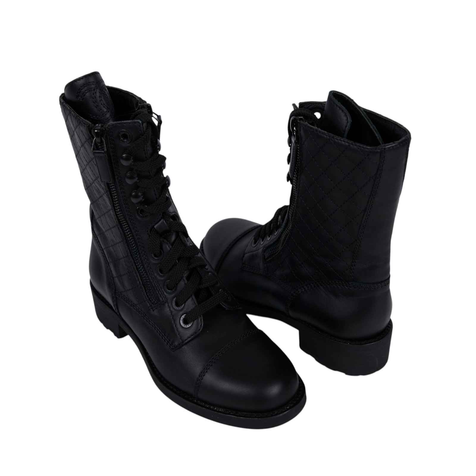 香奈兒 CHANEL CC LOGO 長靴 靴子 鞋子 G28636_365 黑菱格短靴#36.5 原廠盒子/防塵袋