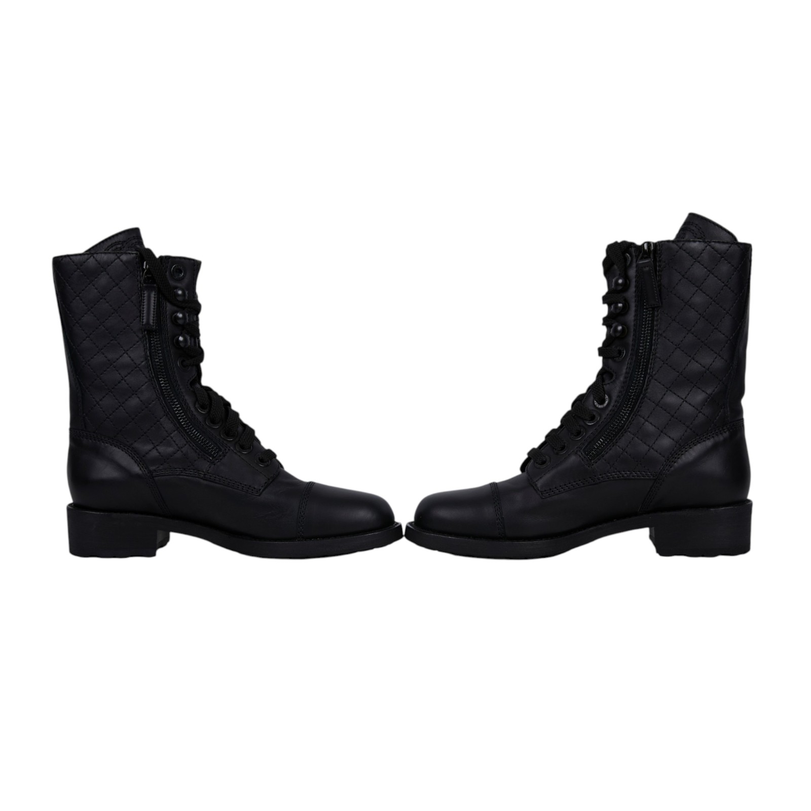 香奈兒 CHANEL CC LOGO 長靴 靴子 鞋子 G28636_365 黑菱格短靴#36.5 原廠盒子/防塵袋