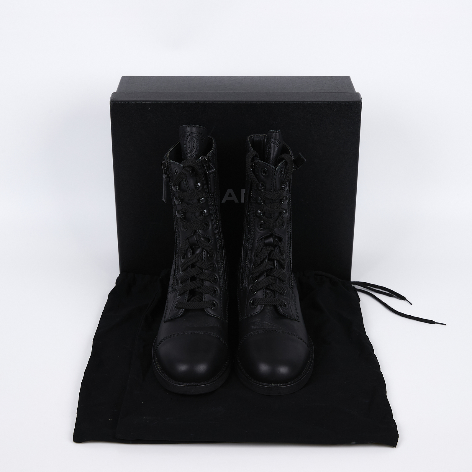 香奈兒 CHANEL CC LOGO 長靴 靴子 鞋子 G28636_365 黑菱格短靴#36.5 原廠盒子/防塵袋