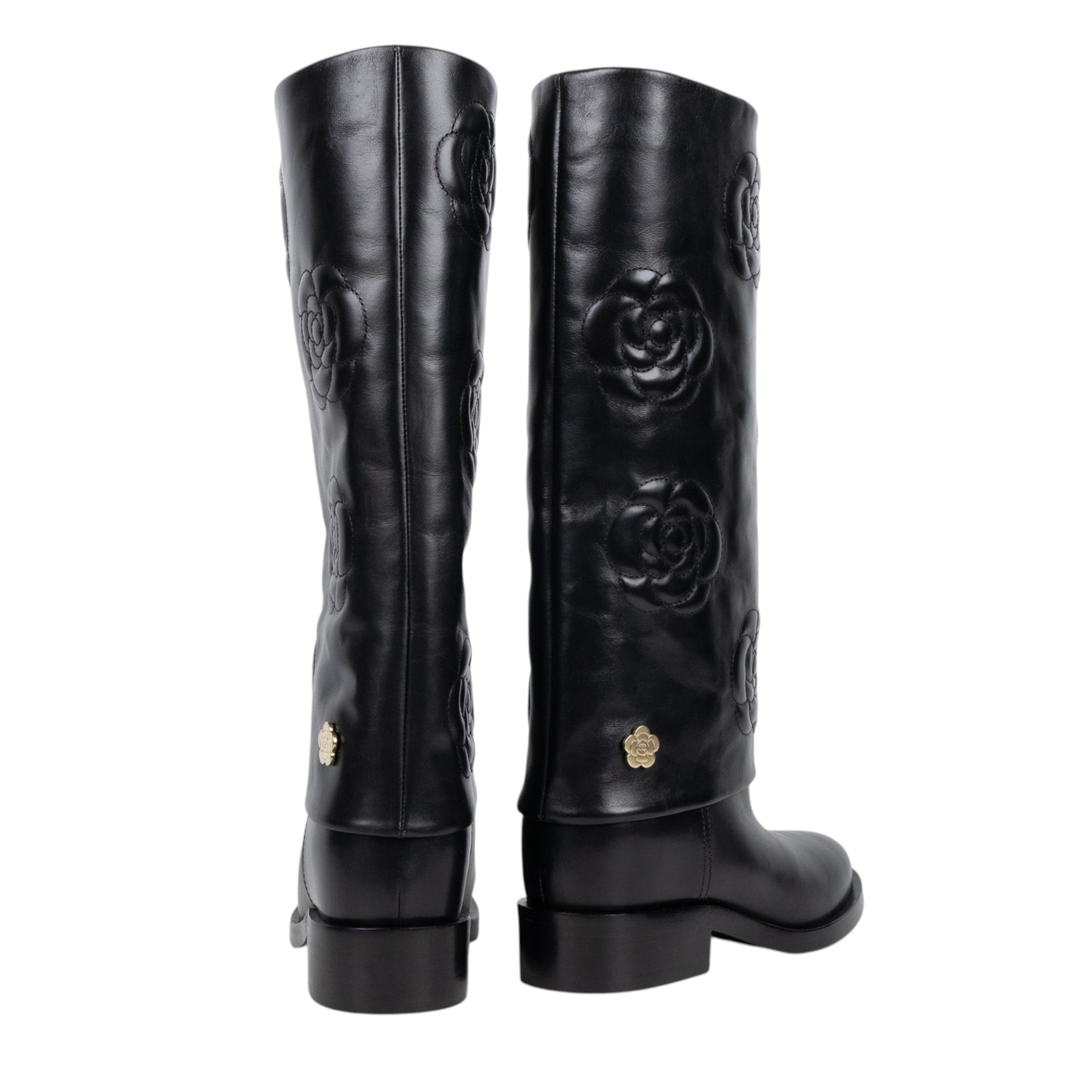 香奈兒 CHANEL 長靴 靴子 鞋子 G32098_37 黑山茶花壓紋長靴#37 原廠盒子/防塵袋