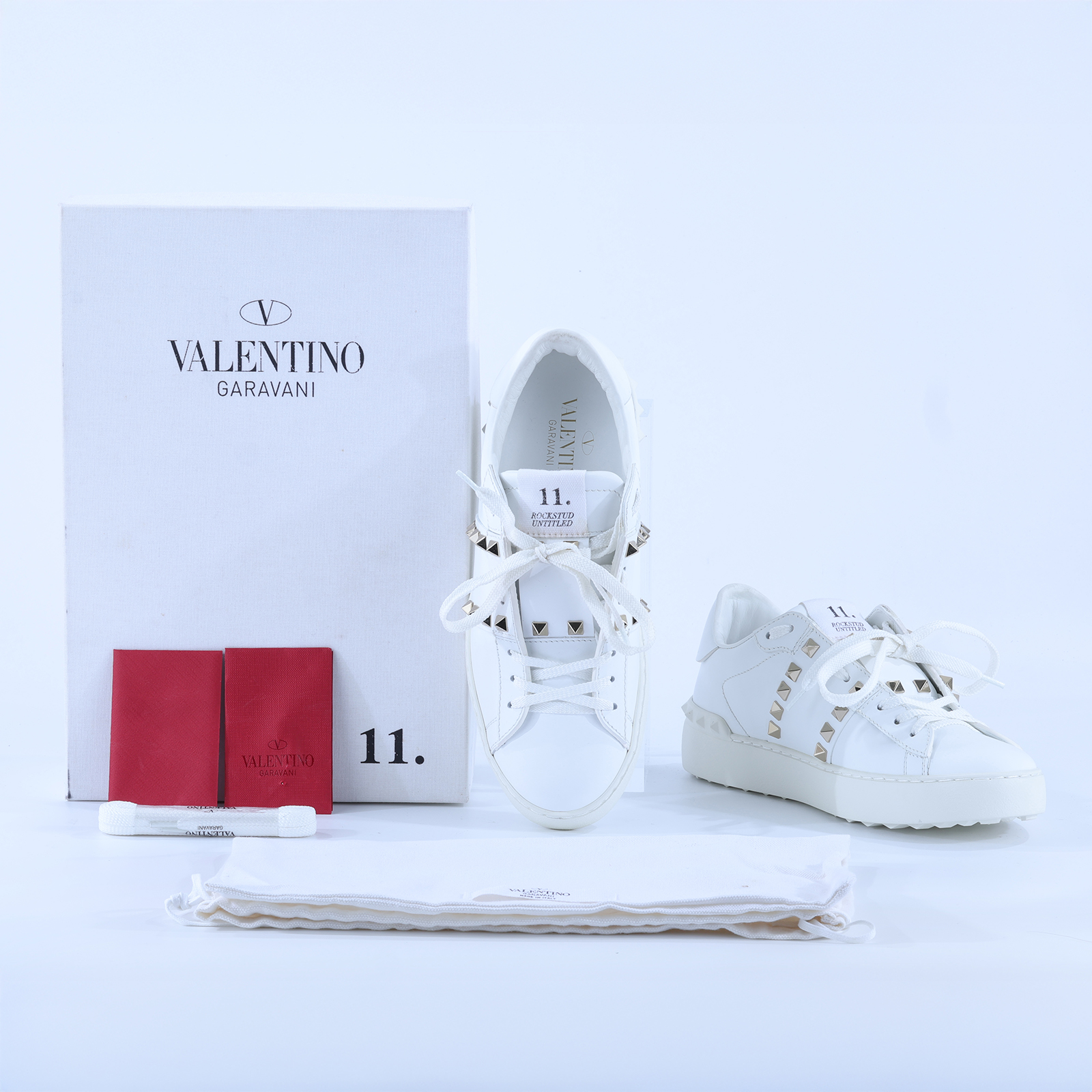 范倫鐵諾 VALENTINO Garavani Studs 低筒運動鞋 TZA01W2_365 白鉚釘運動鞋#36.5 原廠盒子/防塵袋