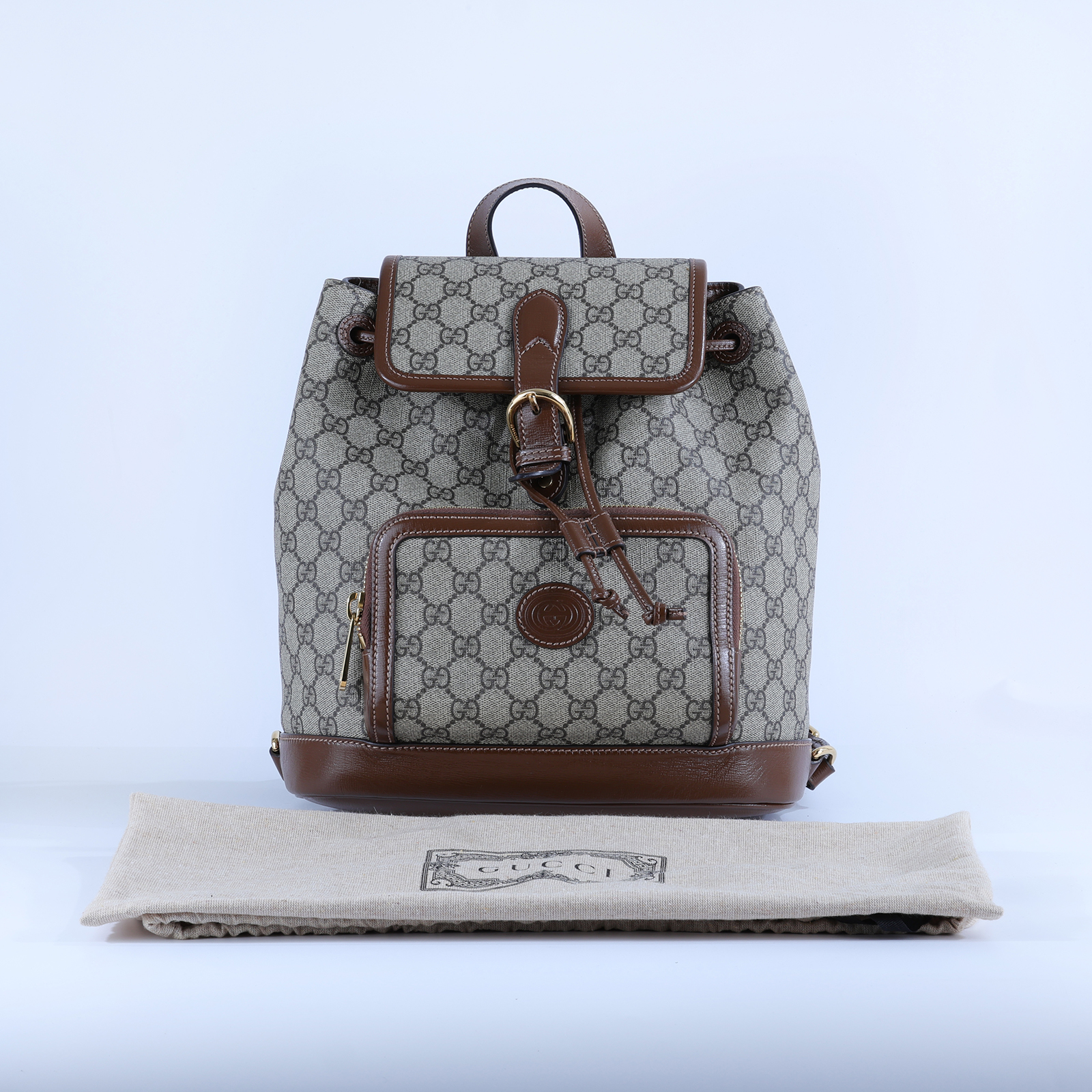 古馳 GUCCI Interlocking G 後背包 674147 92THG 棕GG紋後背包 防塵袋