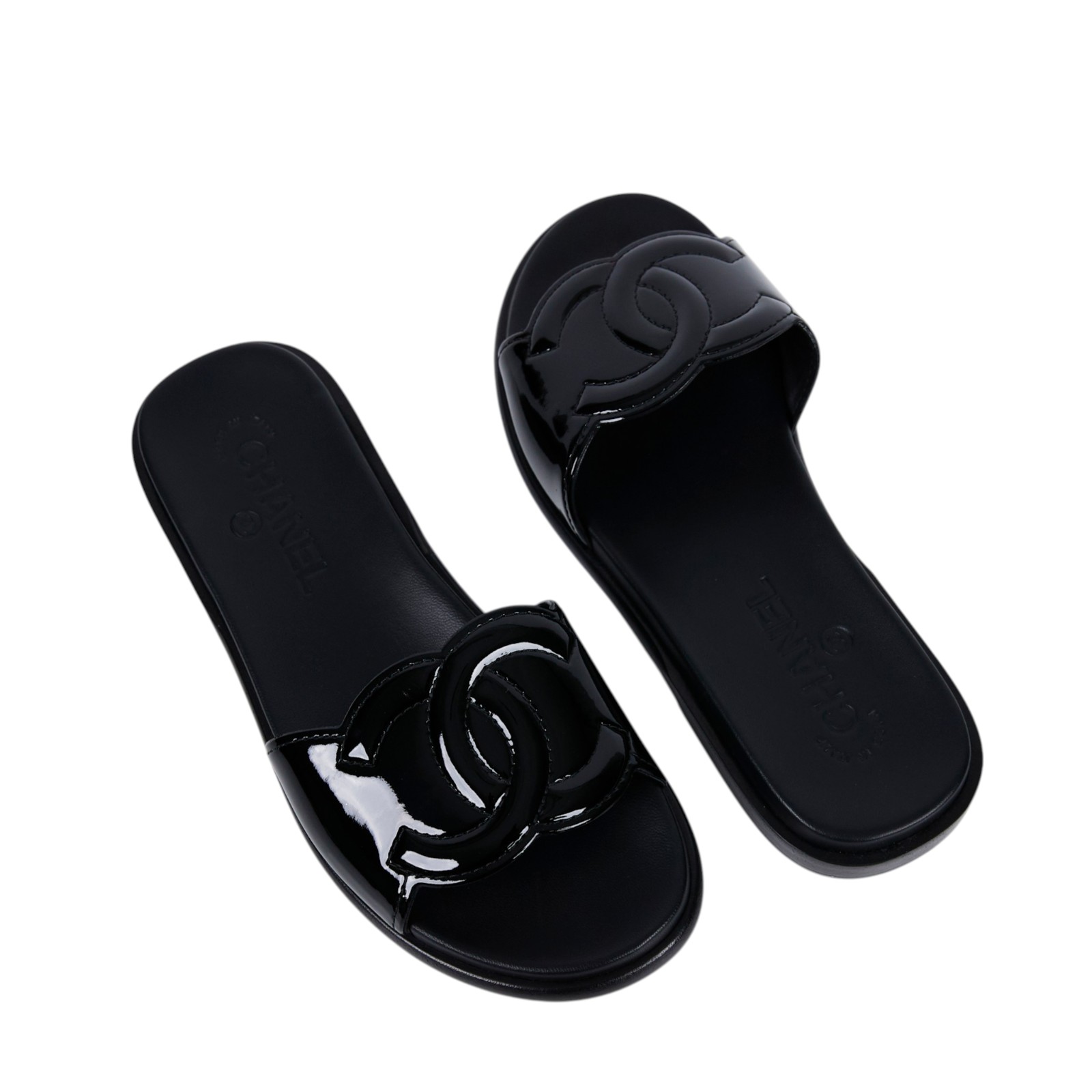 香奈兒 CHANEL CC LOGO 漆皮 拖鞋 涼鞋 G32808_36 黑漆皮拖鞋#36 防塵袋