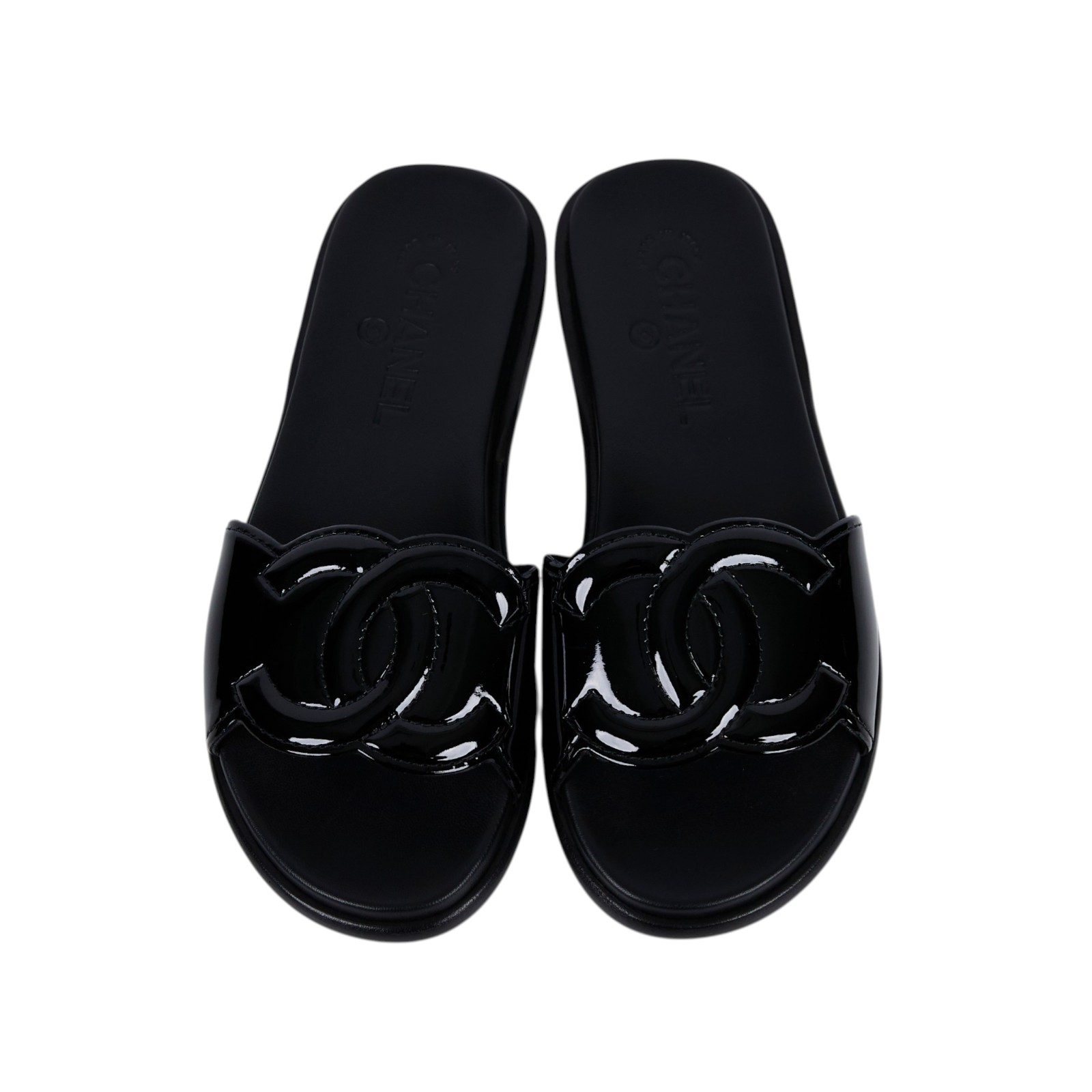 香奈兒 CHANEL CC LOGO 漆皮 拖鞋 涼鞋 G32808_36 黑漆皮拖鞋#36 防塵袋