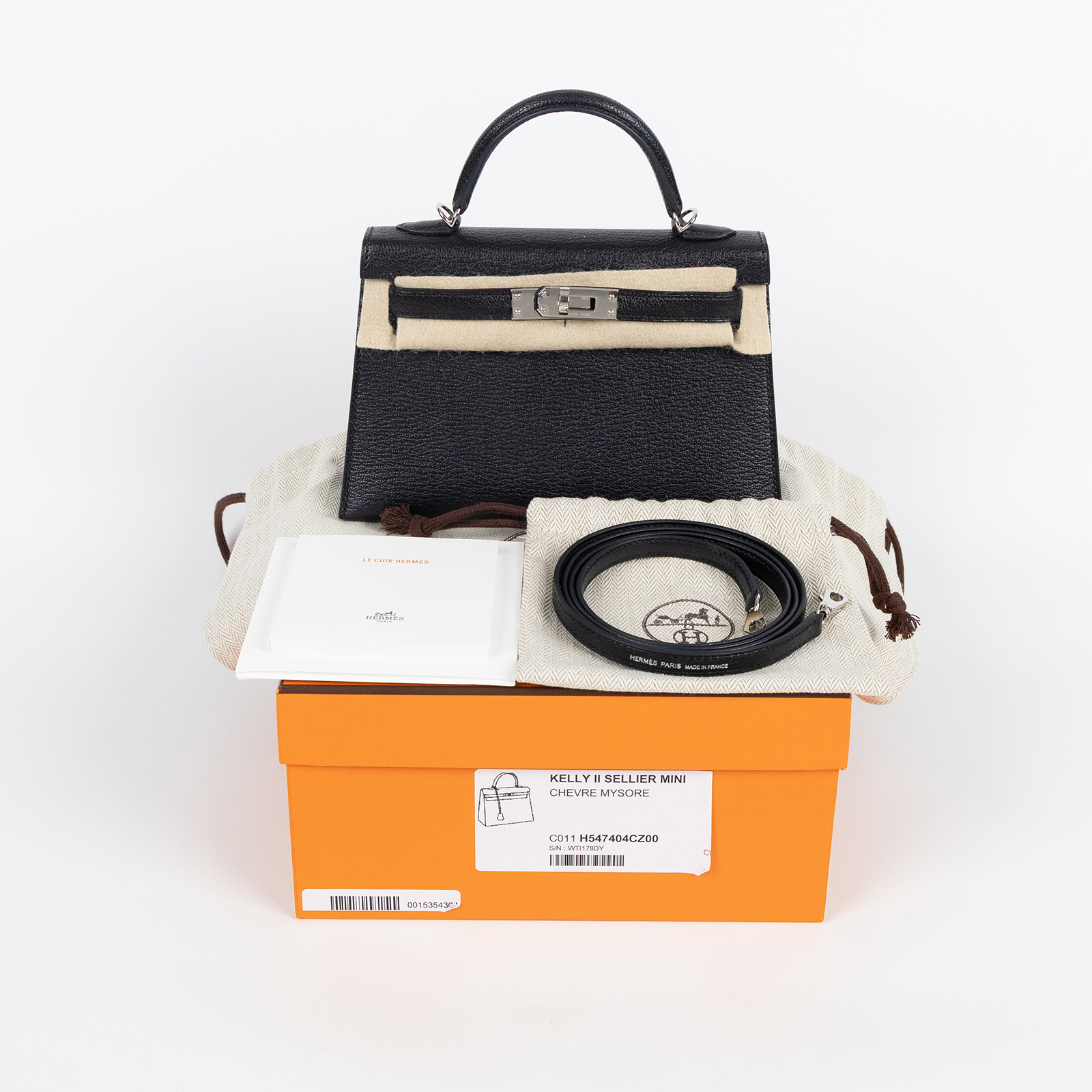 愛馬仕 Hermes Kelly Bag 凱莉包 mini II 銀色五金 黑色 深藍 H547404CZ00 /W TI 178 DY  原廠盒子/防塵袋/背帶