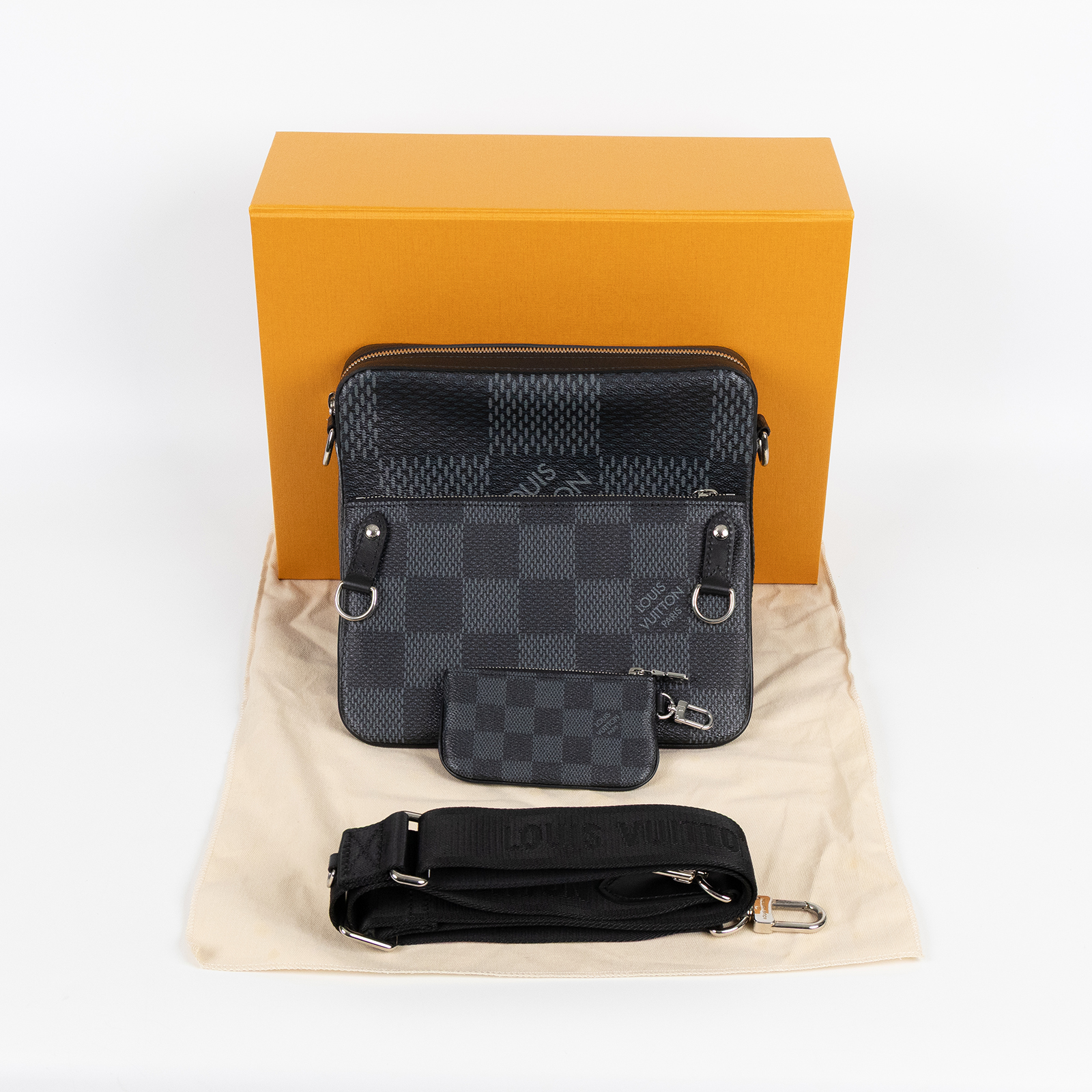 路易威登 LOUIS VUITTON TRIO 三合一 斜背包 郵差包 N50017 晶片款 黑棋盤格TRIO郵差包 原廠盒子/防塵袋/背帶/內袋2