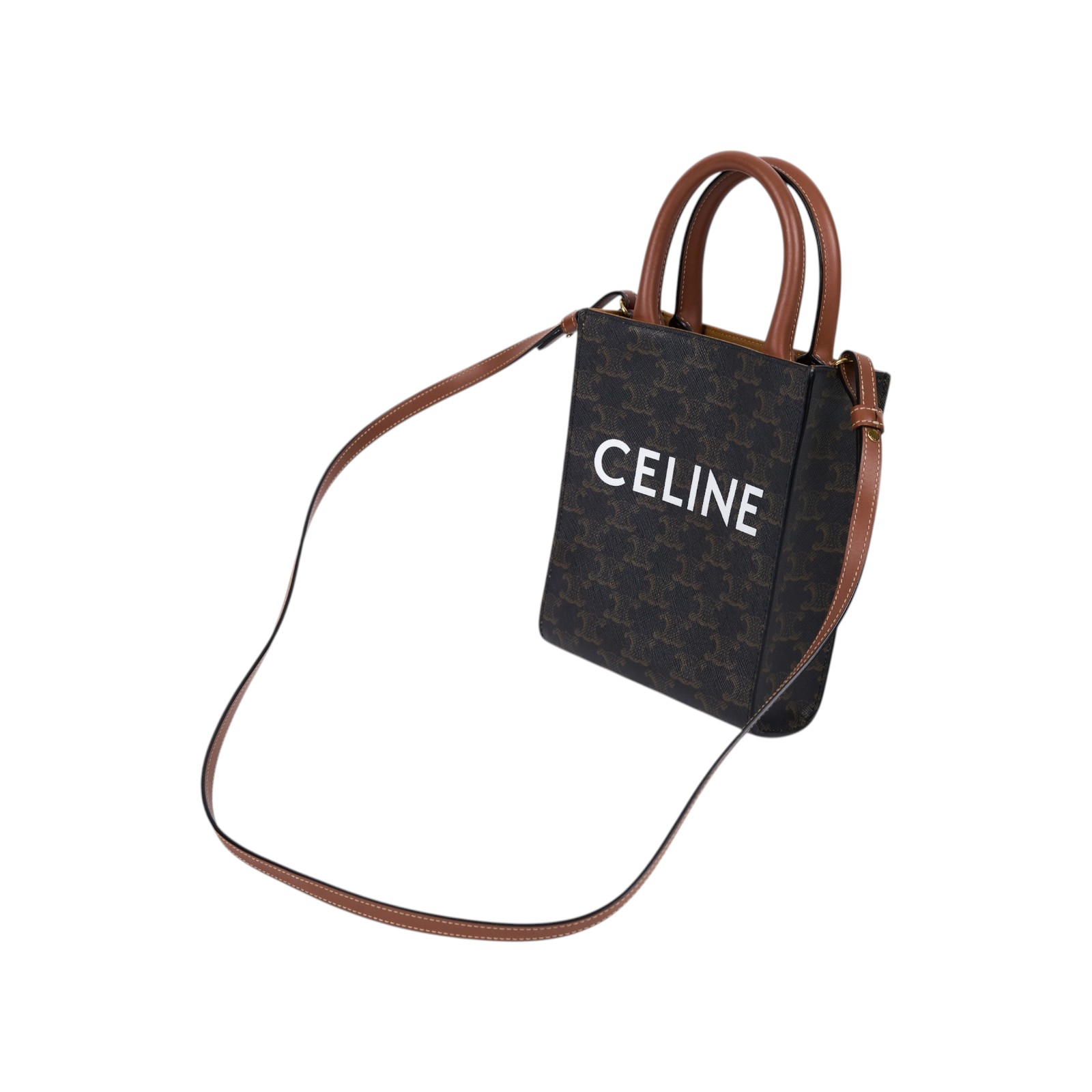 思琳 CELINE Triomphe帆布 迷你 直式 Cabas 肩背 手提包 194372BZK 原花TRIOMPHE琴譜包 背帶