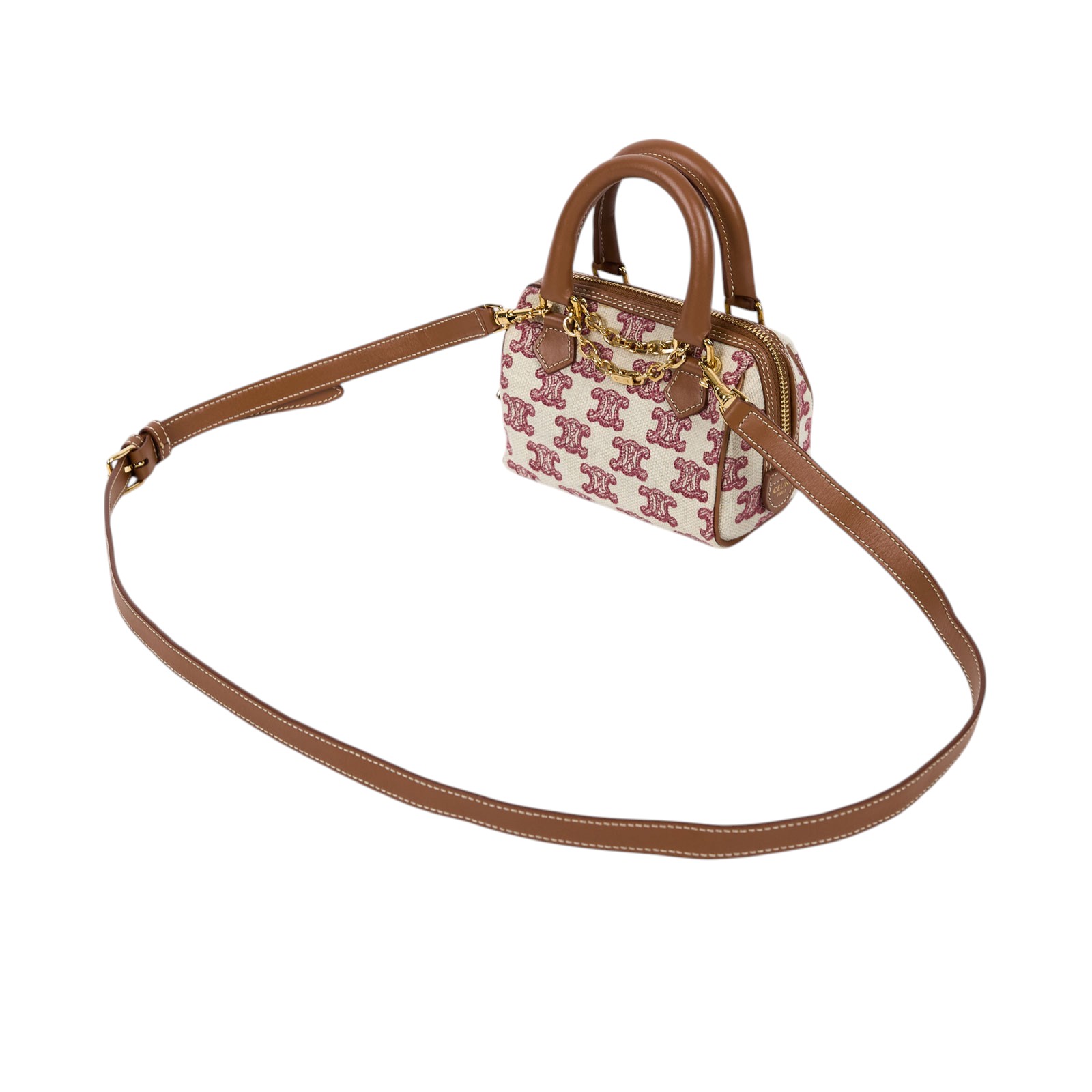 思琳 CELINE Mini Boston 手提包 斜背包 凱旋門 195112CS8 原花帆布MINI波士頓包 防塵袋/背帶/購買證明影本