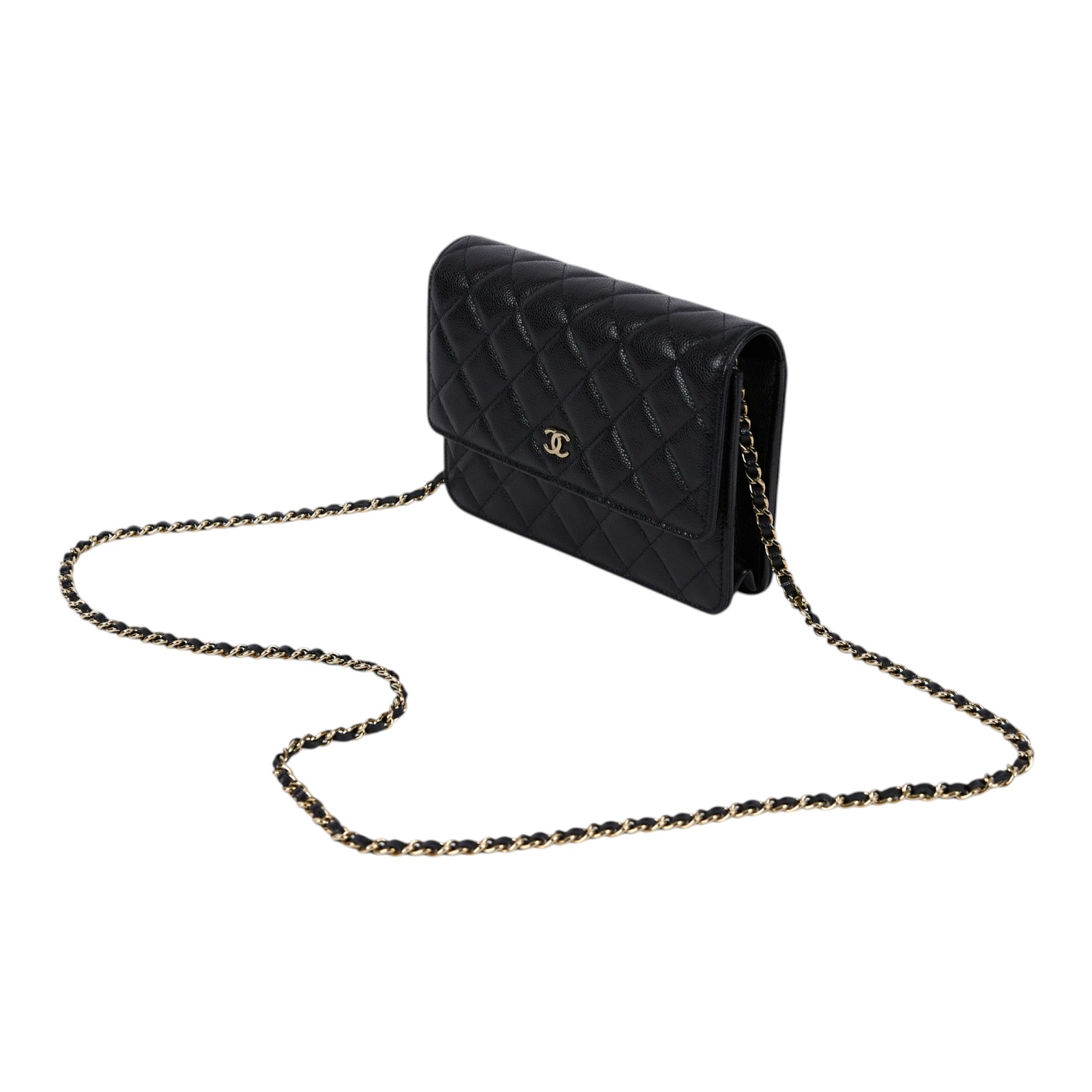 香奈兒 CHANEL Coco Mark WOC 錢包 斜背包 AP3745 晶片款 黑金荔枝牛WOC 防塵袋