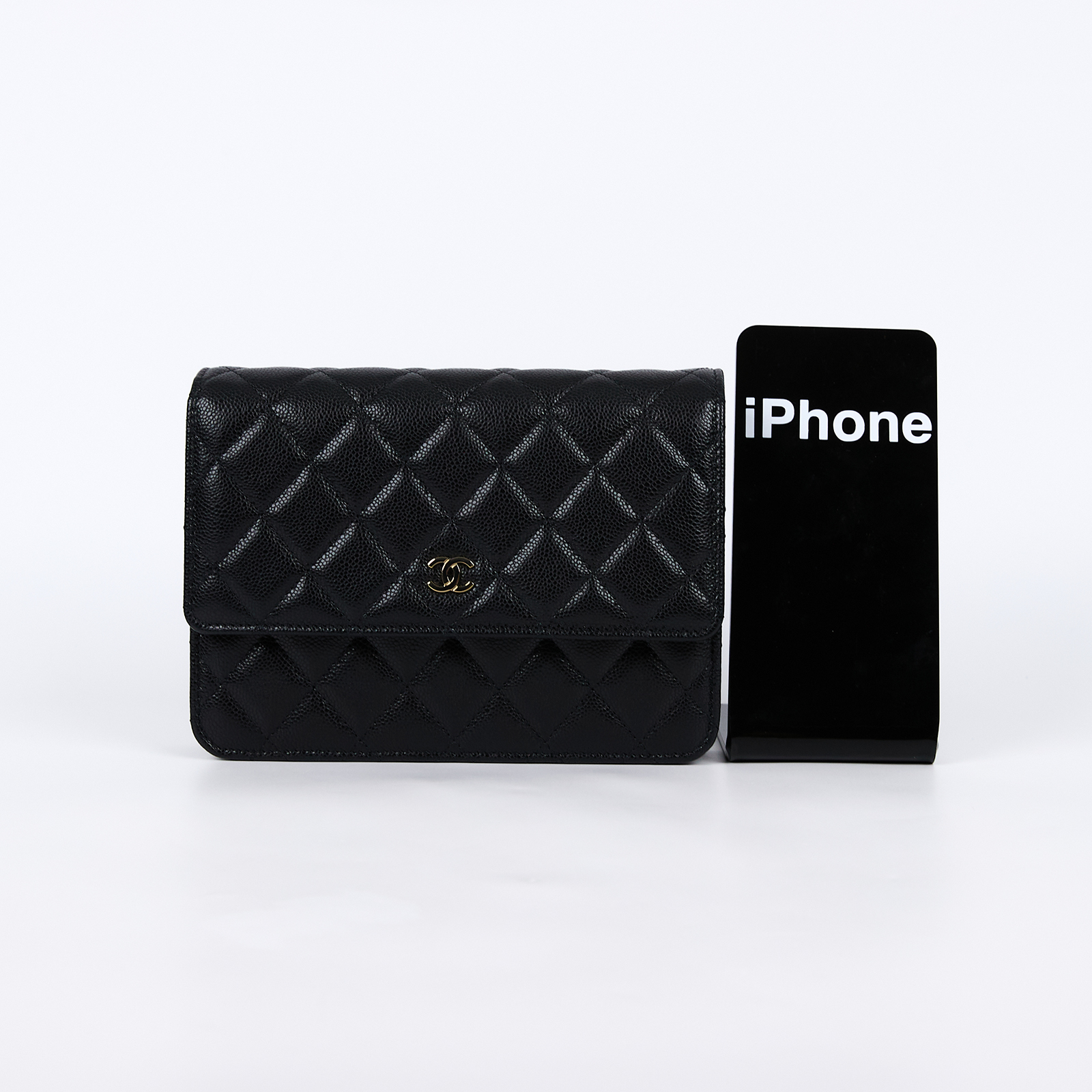 香奈兒 CHANEL Coco Mark WOC 錢包 斜背包 AP3745 晶片款 黑金荔枝牛WOC 防塵袋