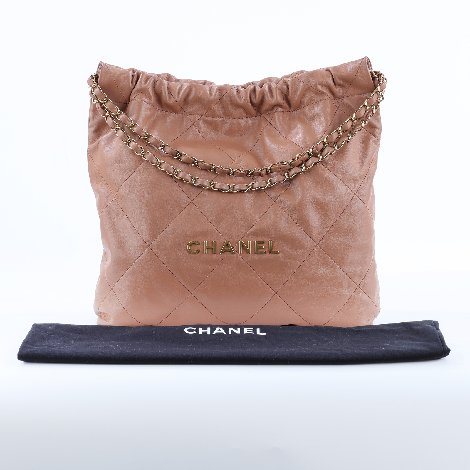 香奈兒 CHANEL 22 中型 束口包 AS3261 晶片款 奶茶金釦22包 中號 防塵袋/內袋