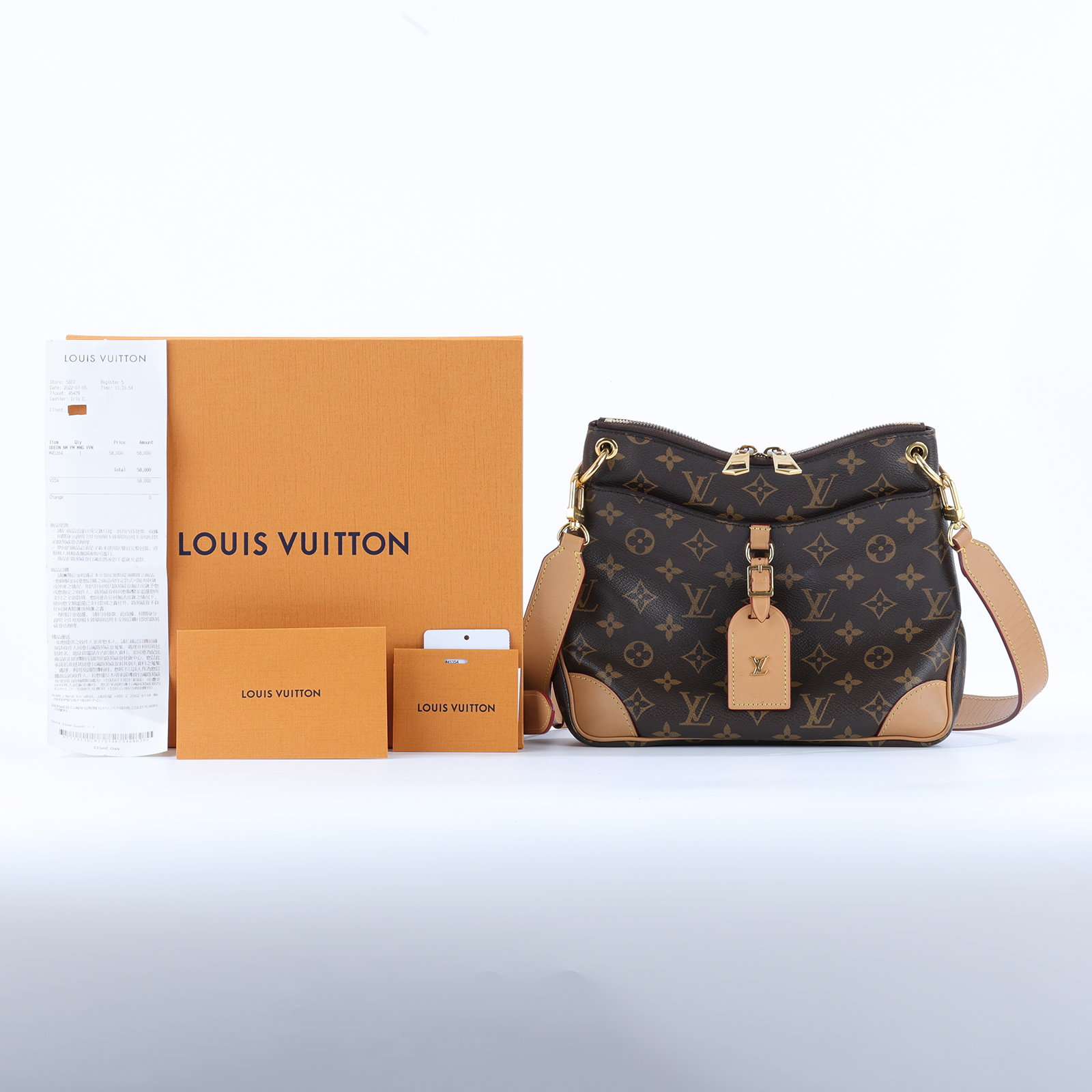 路易威登 LOUIS VUITTON Odéon PM 經典原花 天然色皮革 拉鍊 肩背 斜背包 M45354 晶片款  原廠盒子/防塵袋/購買證明/吊牌