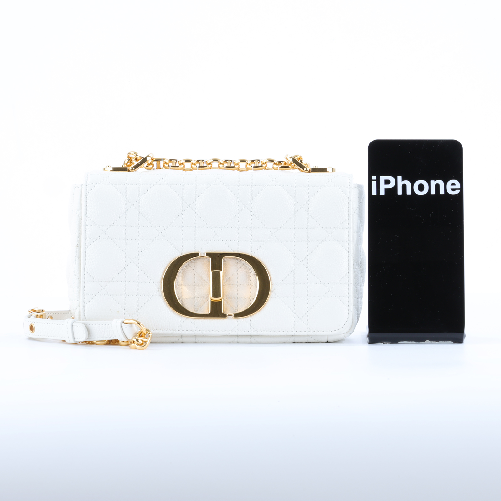 迪奧 CHRISTIAN DIOR Caro 小牛皮 小號 肩背 手袋 M9241UWHC 白金CARO肩背包 小號 原廠盒子/防塵袋