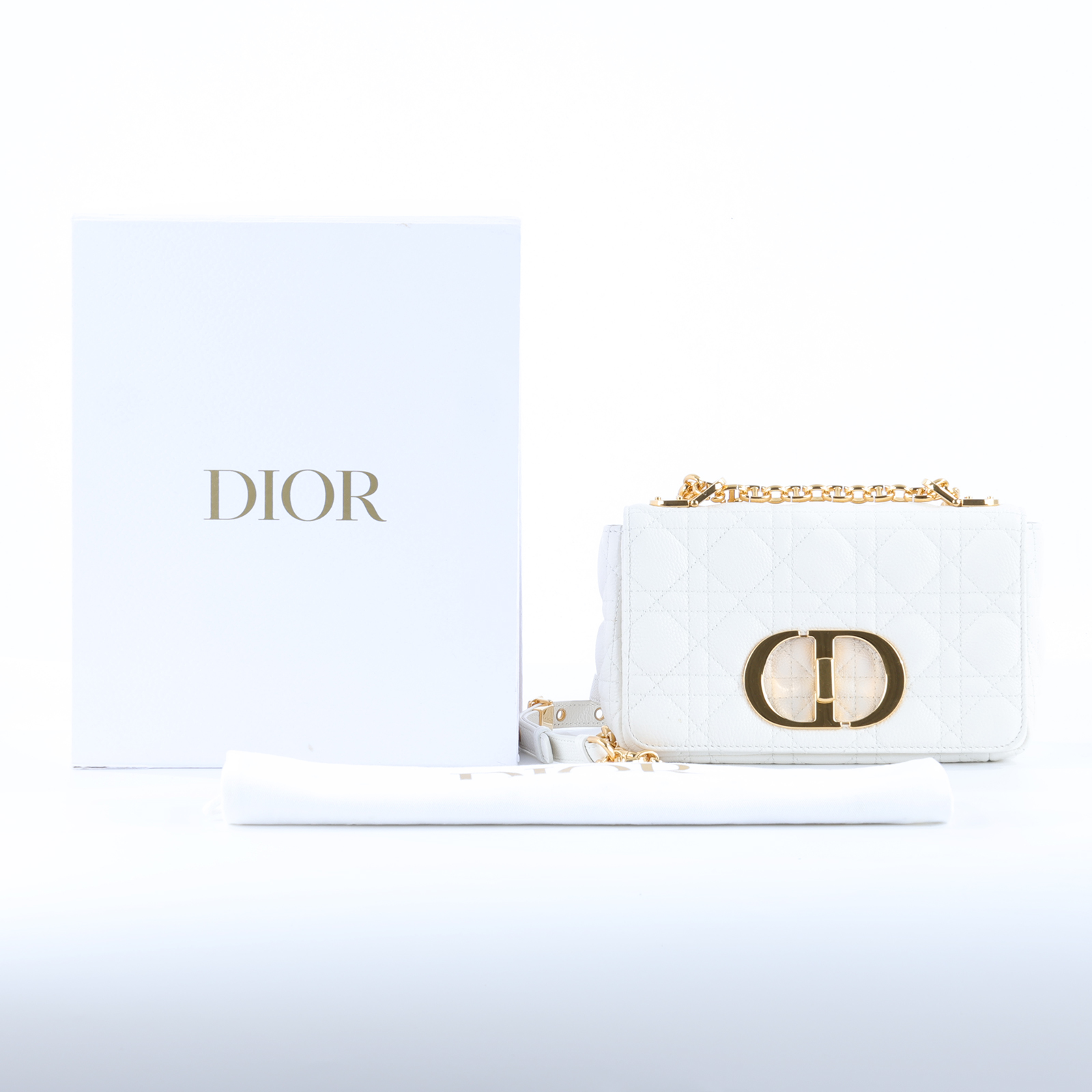 迪奧 CHRISTIAN DIOR Caro 小牛皮 小號 肩背 手袋 M9241UWHC 白金CARO肩背包 小號 原廠盒子/防塵袋