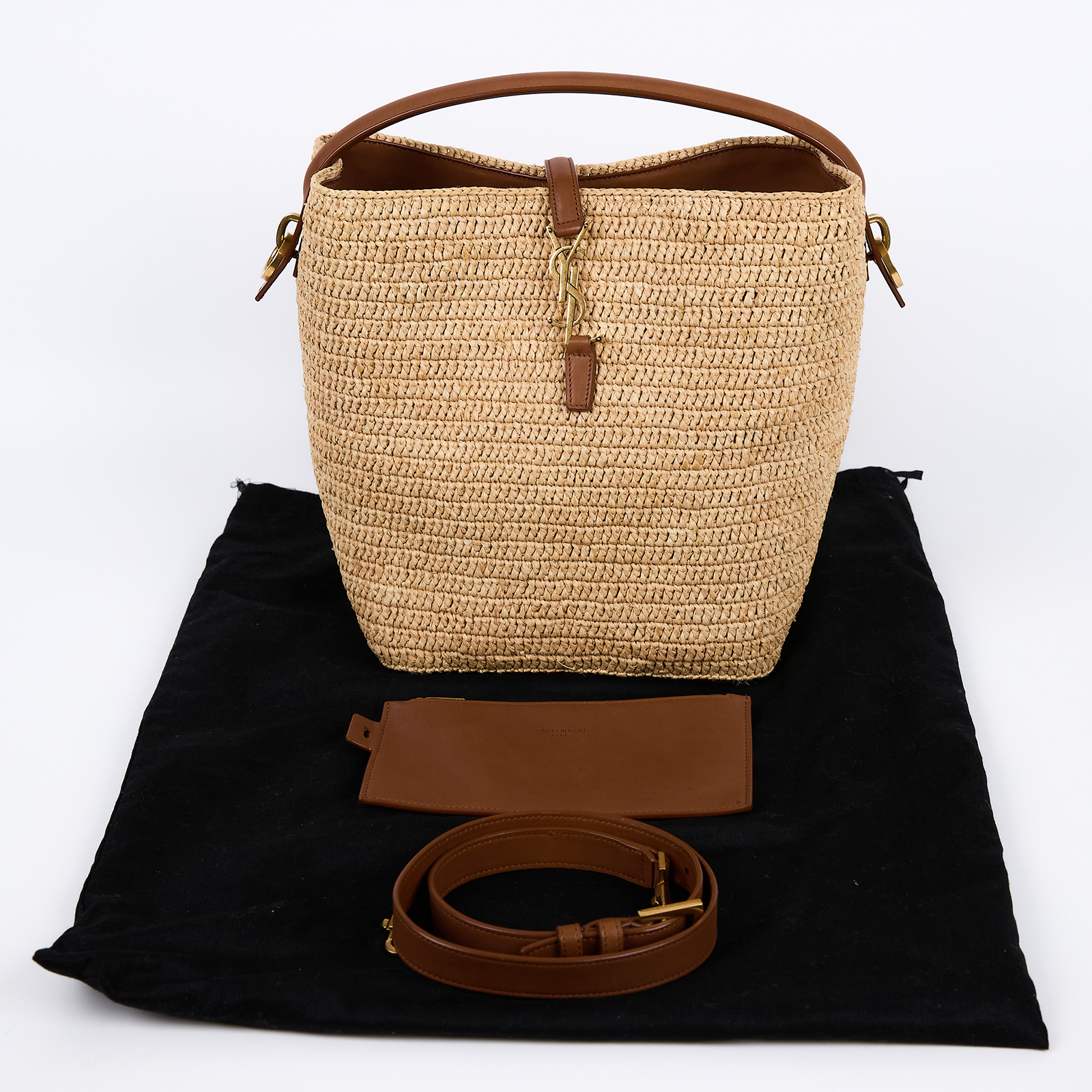 聖羅蘭 YSL SAINT LAURENT le 37 亮面皮革手袋 773991GAAEC 草編手提包 防塵袋/背帶/內袋