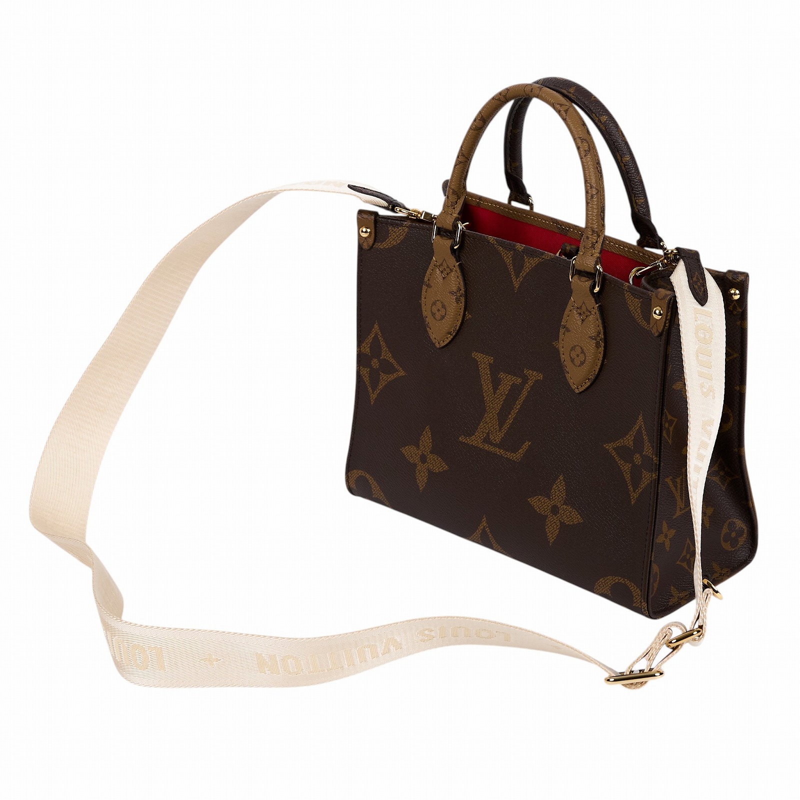 路易威登 LOUIS VUITTON OnTheGo PM 雙色帆布 手提 斜背包 M46373 晶片款  原廠盒子/防塵袋/背帶/內袋/購買證明