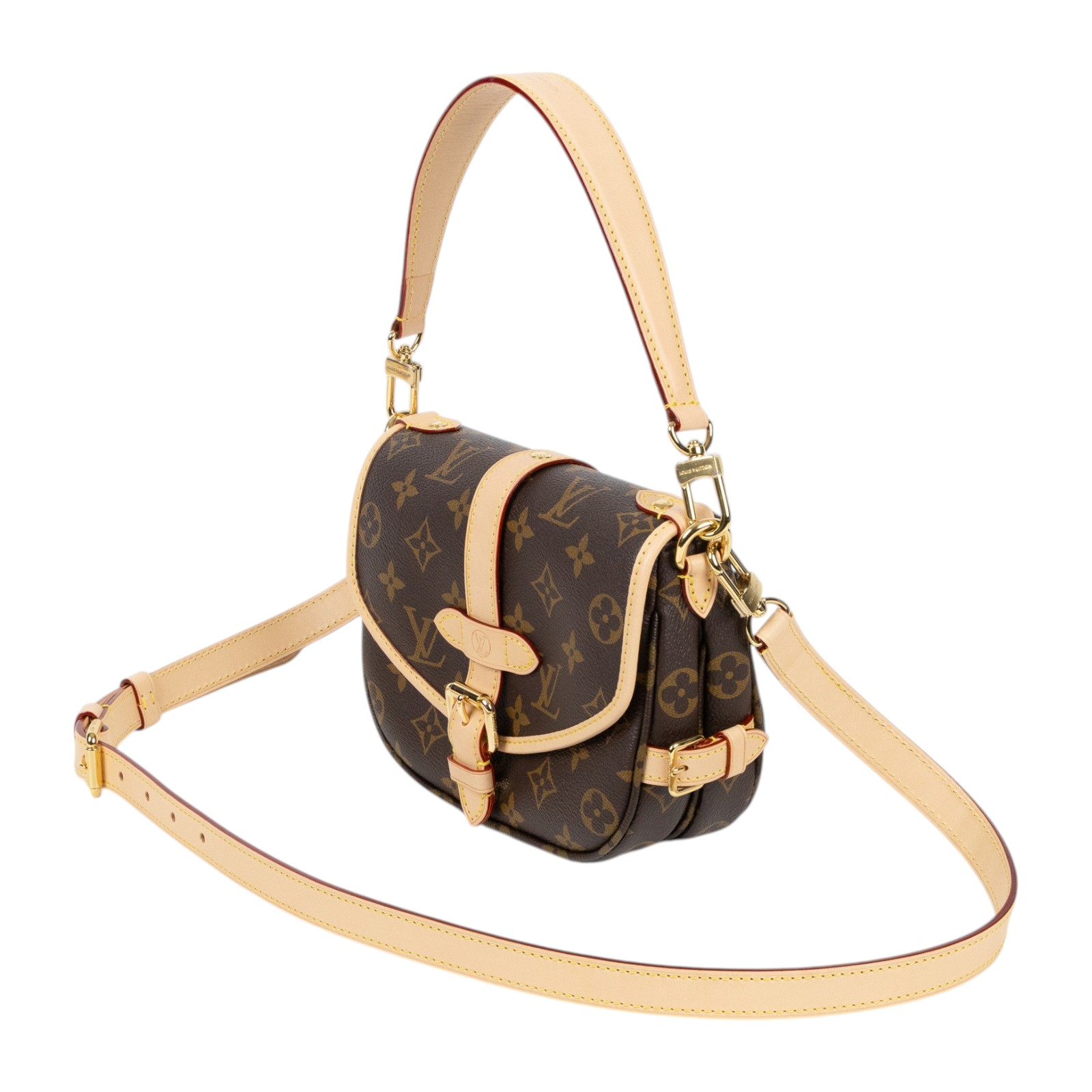 路易威登 LOUIS VUITTON Saumur BB  手提 馬鞍斜背包 M46740 晶片款 原花Saumur BB肩背包 防塵袋/背帶3/購買證明