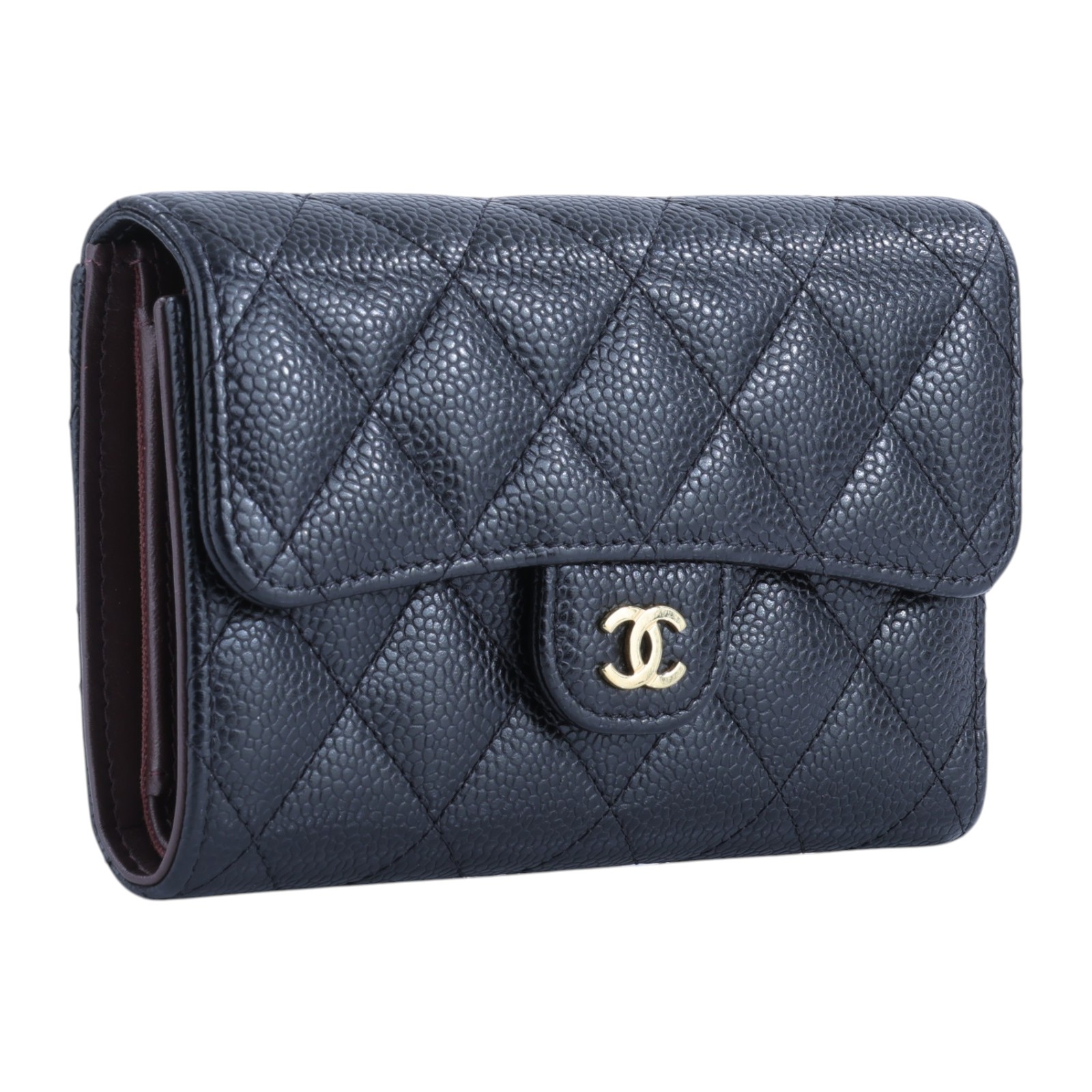 香奈兒 CHANEL 經典小香 菱格 荔枝紋 牛皮 銀釦 LOGO 中夾 AP0232 31開  黑荔枝三折中夾 原廠盒子/防塵袋/保證卡