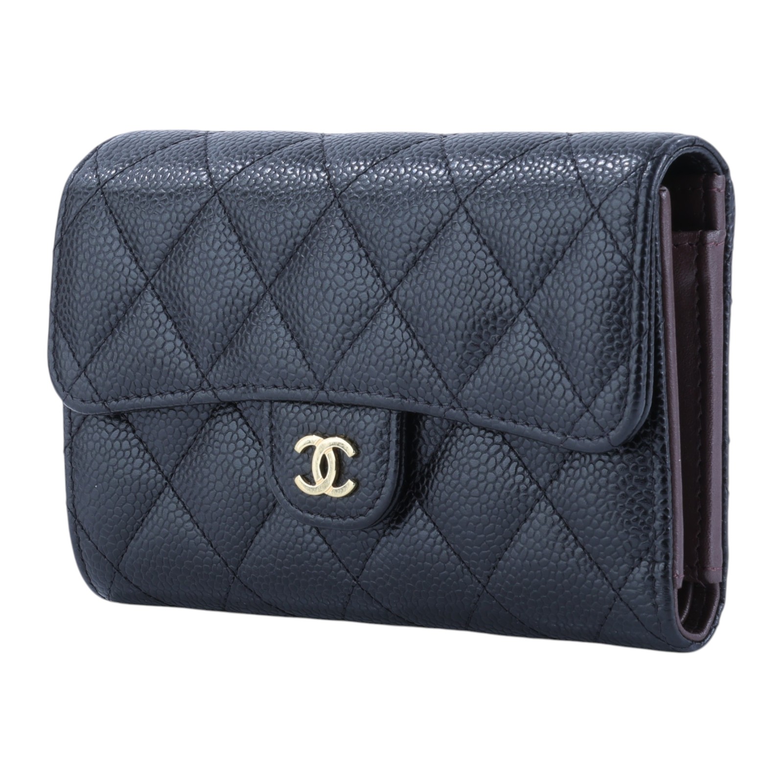 香奈兒 CHANEL 經典小香 菱格 荔枝紋 牛皮 銀釦 LOGO 中夾 AP0232 31開  黑荔枝三折中夾 原廠盒子/防塵袋/保證卡