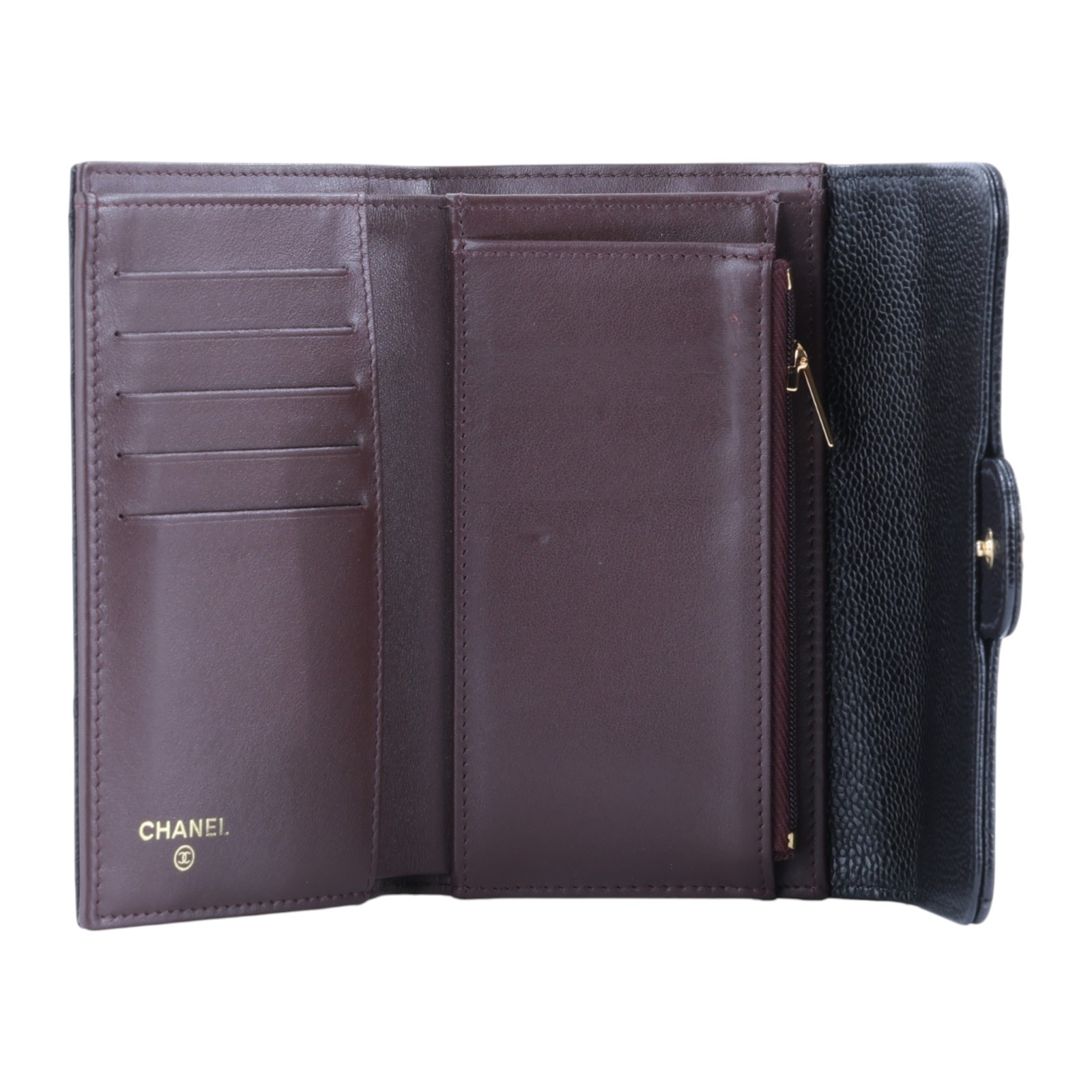 香奈兒 CHANEL 經典小香 菱格 荔枝紋 牛皮 銀釦 LOGO 中夾 AP0232 31開  黑荔枝三折中夾 原廠盒子/防塵袋/保證卡