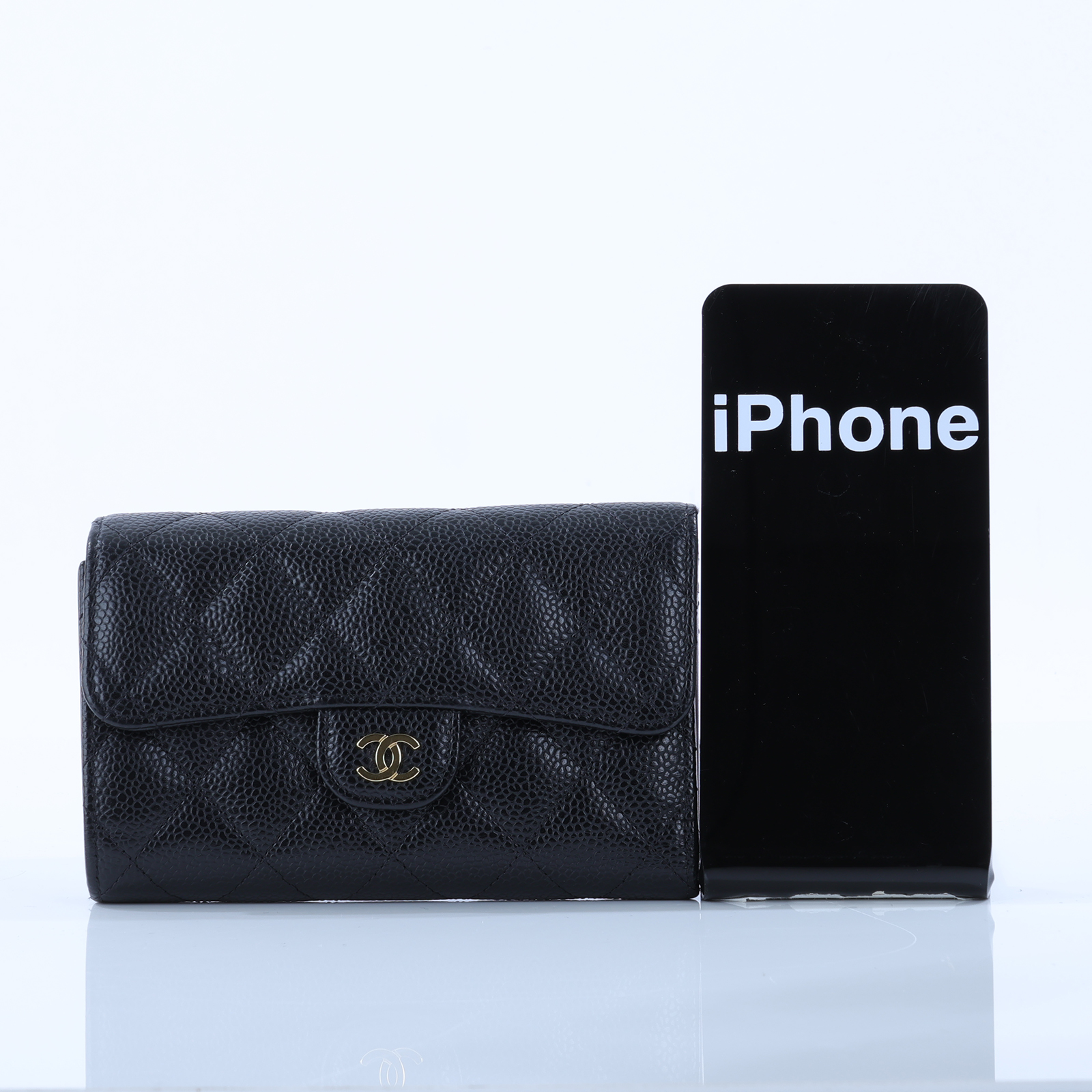 香奈兒 CHANEL 經典小香 菱格 荔枝紋 牛皮 銀釦 LOGO 中夾 AP0232 31開  黑荔枝三折中夾 原廠盒子/防塵袋/保證卡