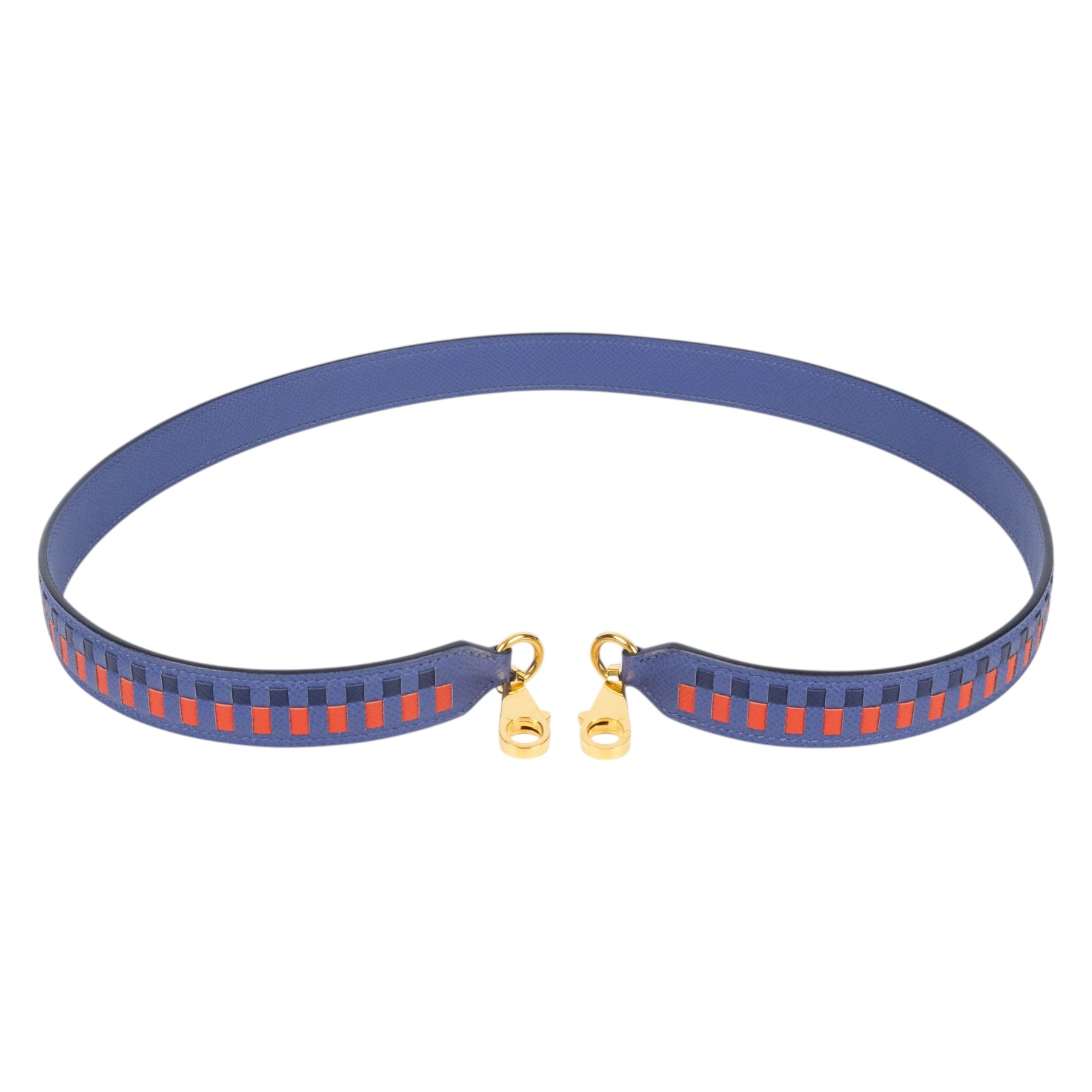 愛馬仕 Hermes Bandouliere 肩帶  C FM 005 PM C刻 藍拚紅金釦背帶 防塵袋