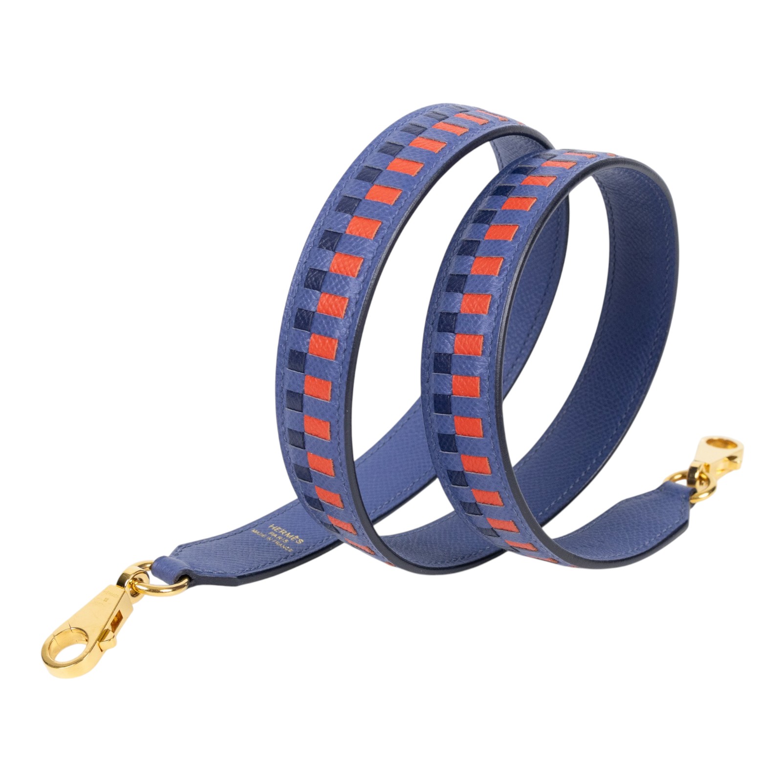 愛馬仕 Hermes Bandouliere 肩帶  C FM 005 PM C刻 藍拚紅金釦背帶 防塵袋