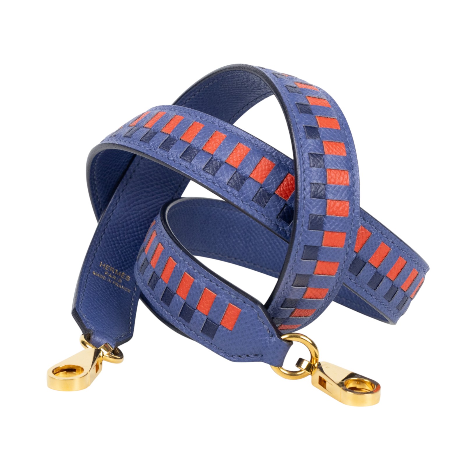 愛馬仕 Hermes Bandouliere 肩帶  C FM 005 PM C刻 藍拚紅金釦背帶 防塵袋