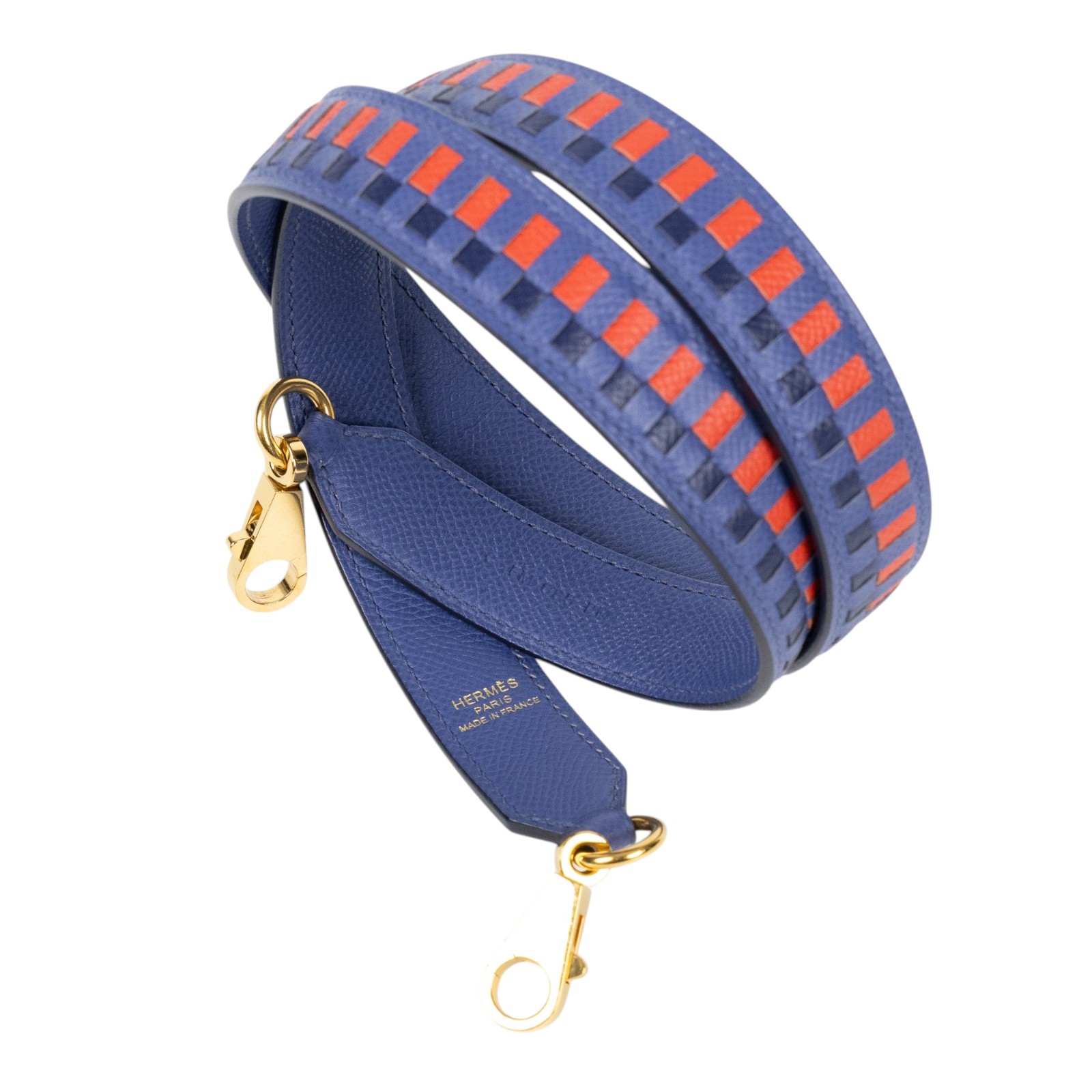 愛馬仕 Hermes Bandouliere 肩帶  C FM 005 PM C刻 藍拚紅金釦背帶 防塵袋