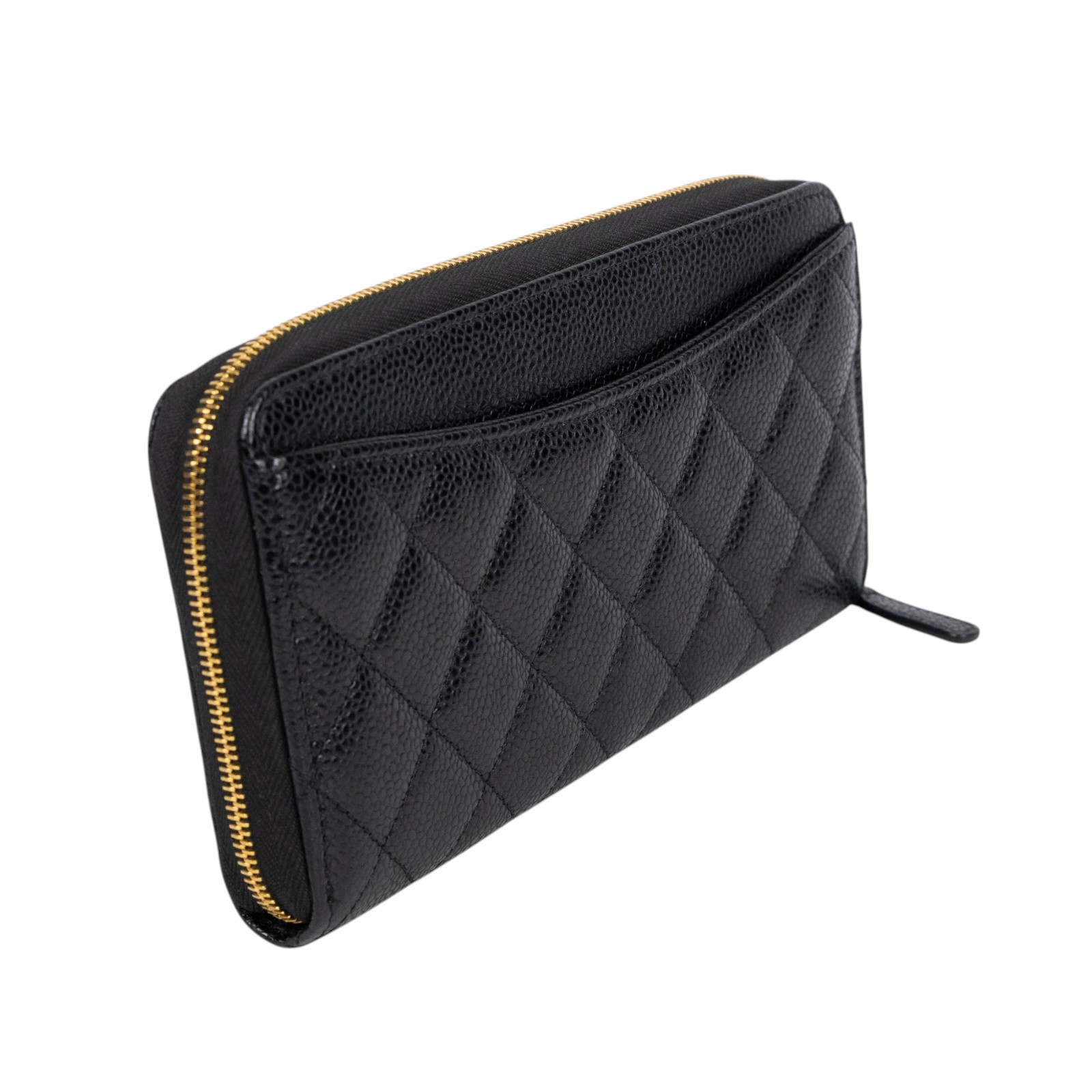 香奈兒 CHANEL CC LOGO 經典拉鍊長夾 粒紋小牛皮 AP0242 晶片款 黑金荔枝長夾 原廠盒子/防塵袋/購買證明影本