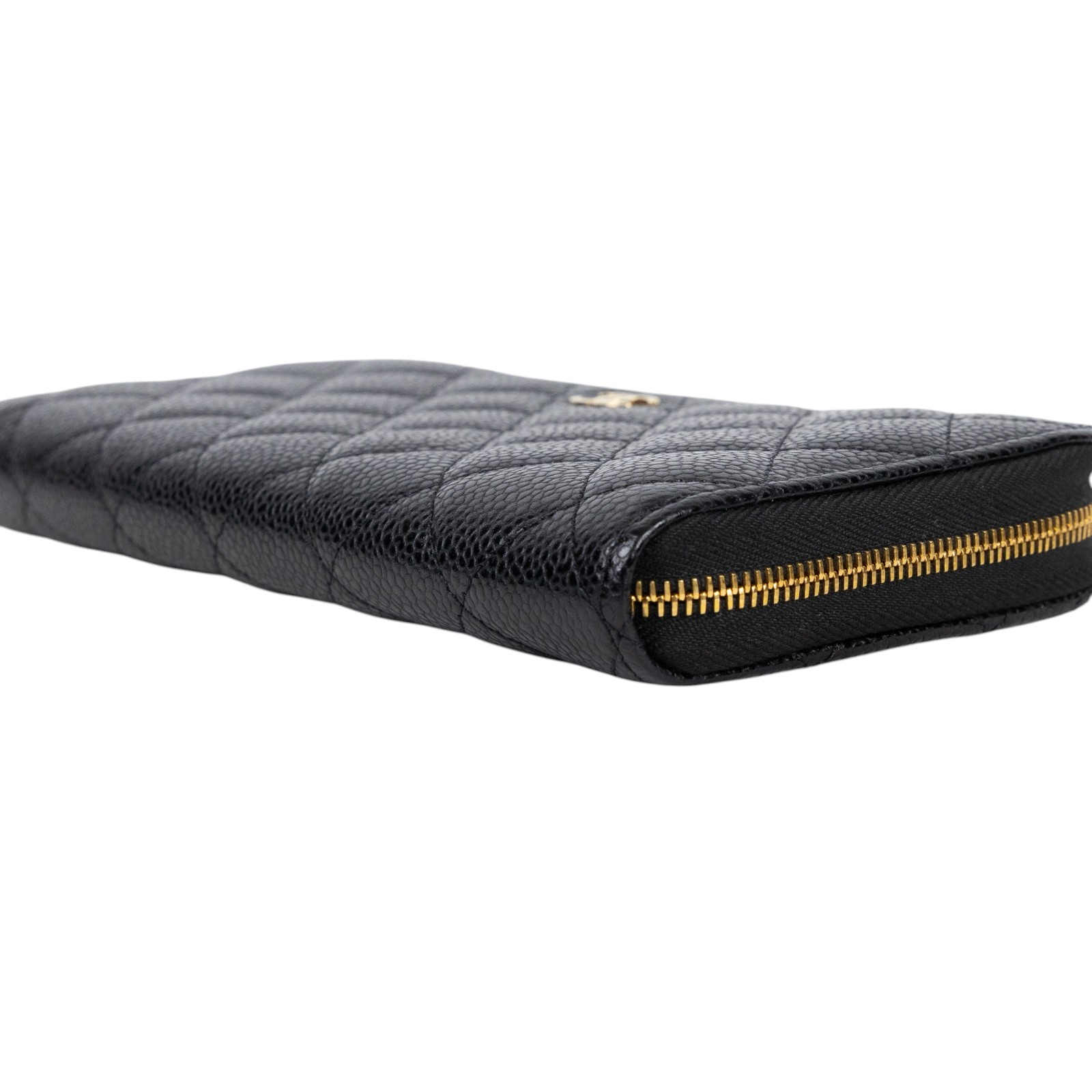 香奈兒 CHANEL CC LOGO 經典拉鍊長夾 粒紋小牛皮 AP0242 晶片款 黑金荔枝長夾 原廠盒子/防塵袋/購買證明影本