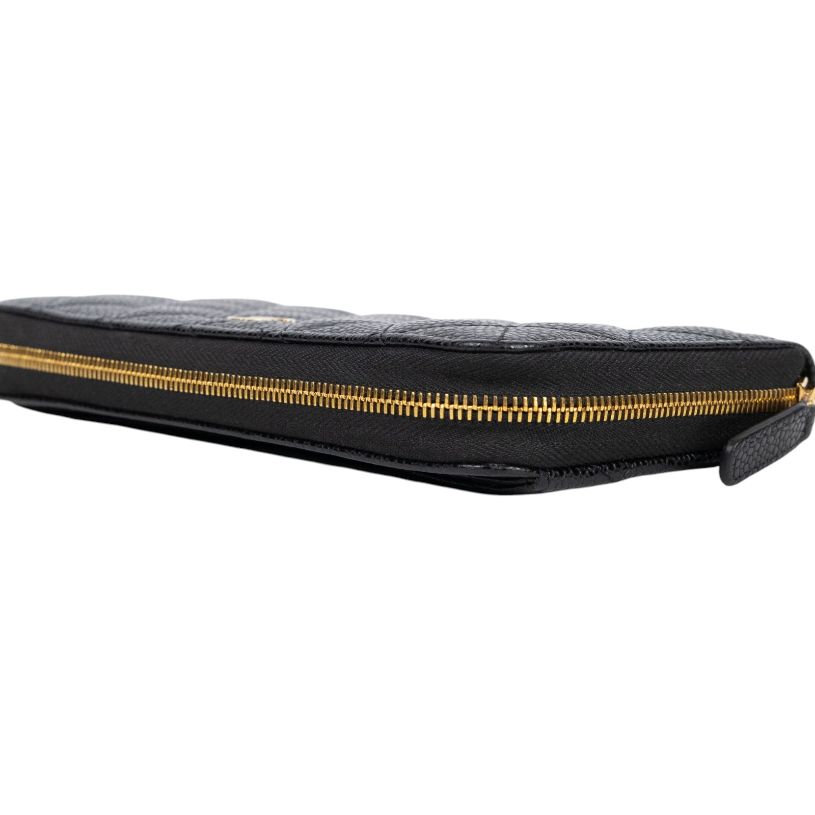 香奈兒 CHANEL CC LOGO 經典拉鍊長夾 粒紋小牛皮 AP0242 晶片款 黑金荔枝長夾 原廠盒子/防塵袋/購買證明影本