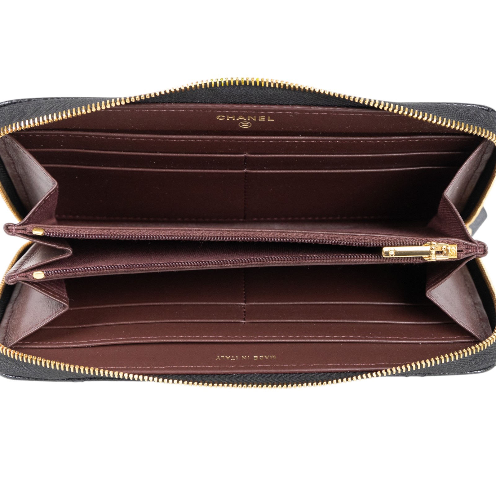 香奈兒 CHANEL CC LOGO 經典拉鍊長夾 粒紋小牛皮 AP0242 晶片款 黑金荔枝長夾 原廠盒子/防塵袋/購買證明影本