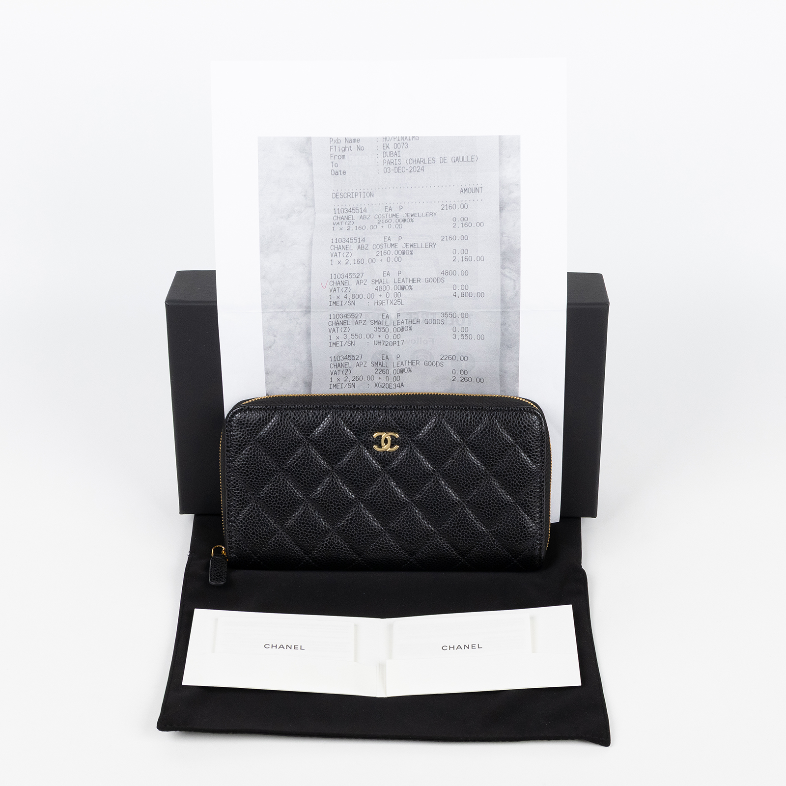 香奈兒 CHANEL CC LOGO 經典拉鍊長夾 粒紋小牛皮 AP0242 晶片款 黑金荔枝長夾 原廠盒子/防塵袋/購買證明影本