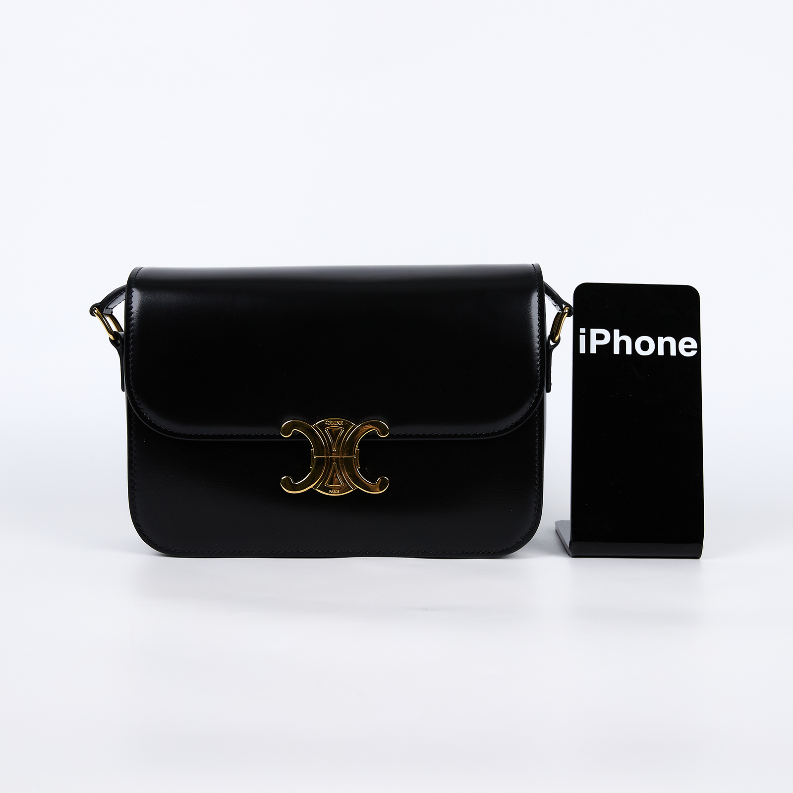 思琳 CELINE 亮面牛皮革 Classique Triomphe 凱旋門 肩背包 187363BF4  原廠盒子/防塵袋/購買證明