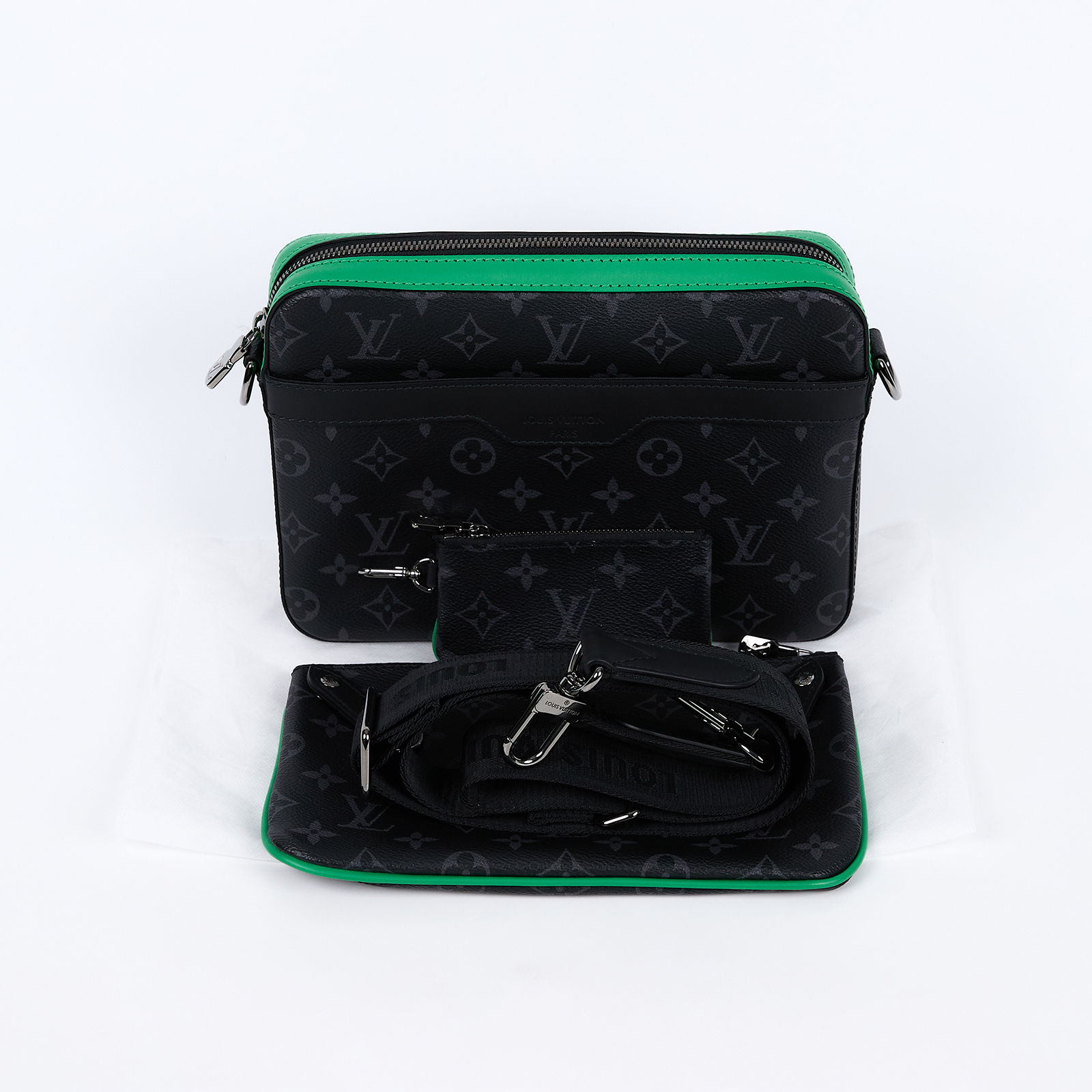 路易威登 LOUIS VUITTON Trio 郵差包 肩背包 斜背包 M26052 黑原花拚綠Trio 郵差包 背帶/內袋2