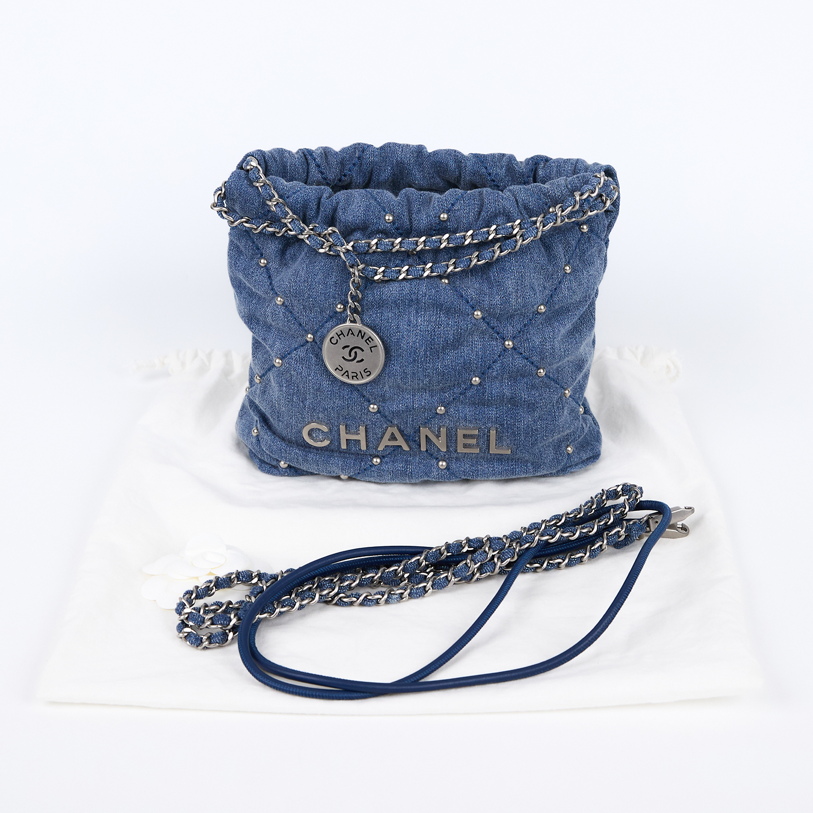 香奈兒 CHANEL 22 迷你 束口包 AS3980 晶片款 牛仔鉚釘22包MINI 新版 防塵袋/背帶