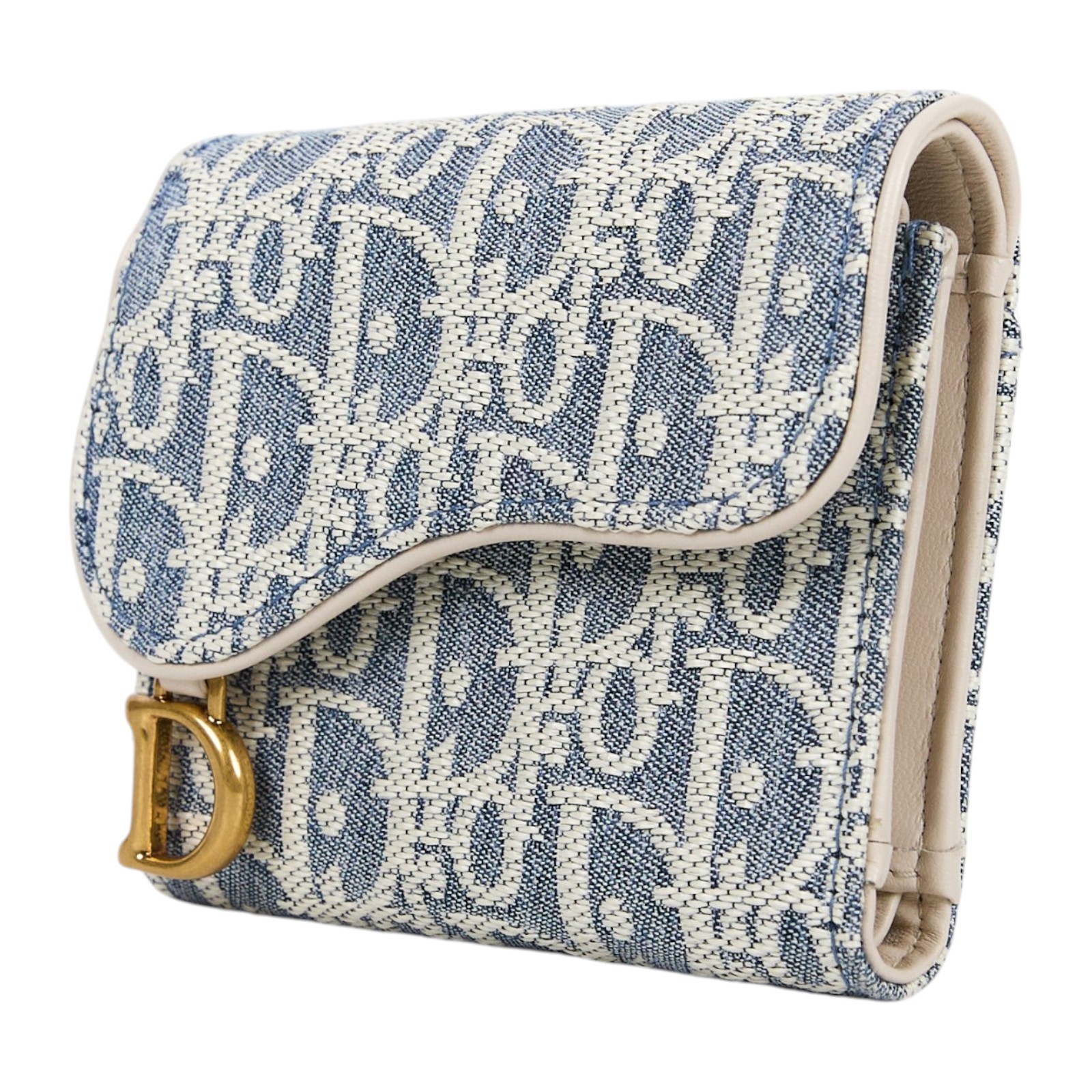 迪奧 CHRISTIAN DIOR Saddle Lotus 錢包 短夾 緹花 S5652CDFD 牛仔SADDLE短夾 無附屬品