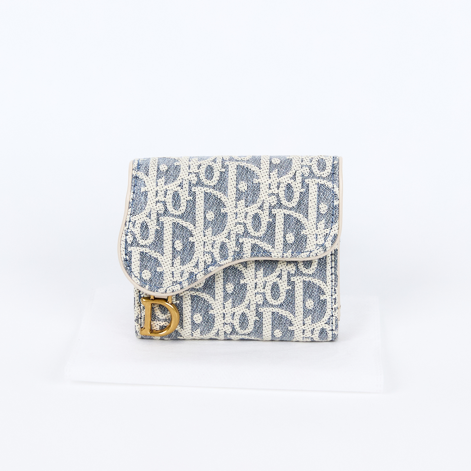 迪奧 CHRISTIAN DIOR Saddle Lotus 錢包 短夾 緹花 S5652CDFD 牛仔SADDLE短夾 無附屬品