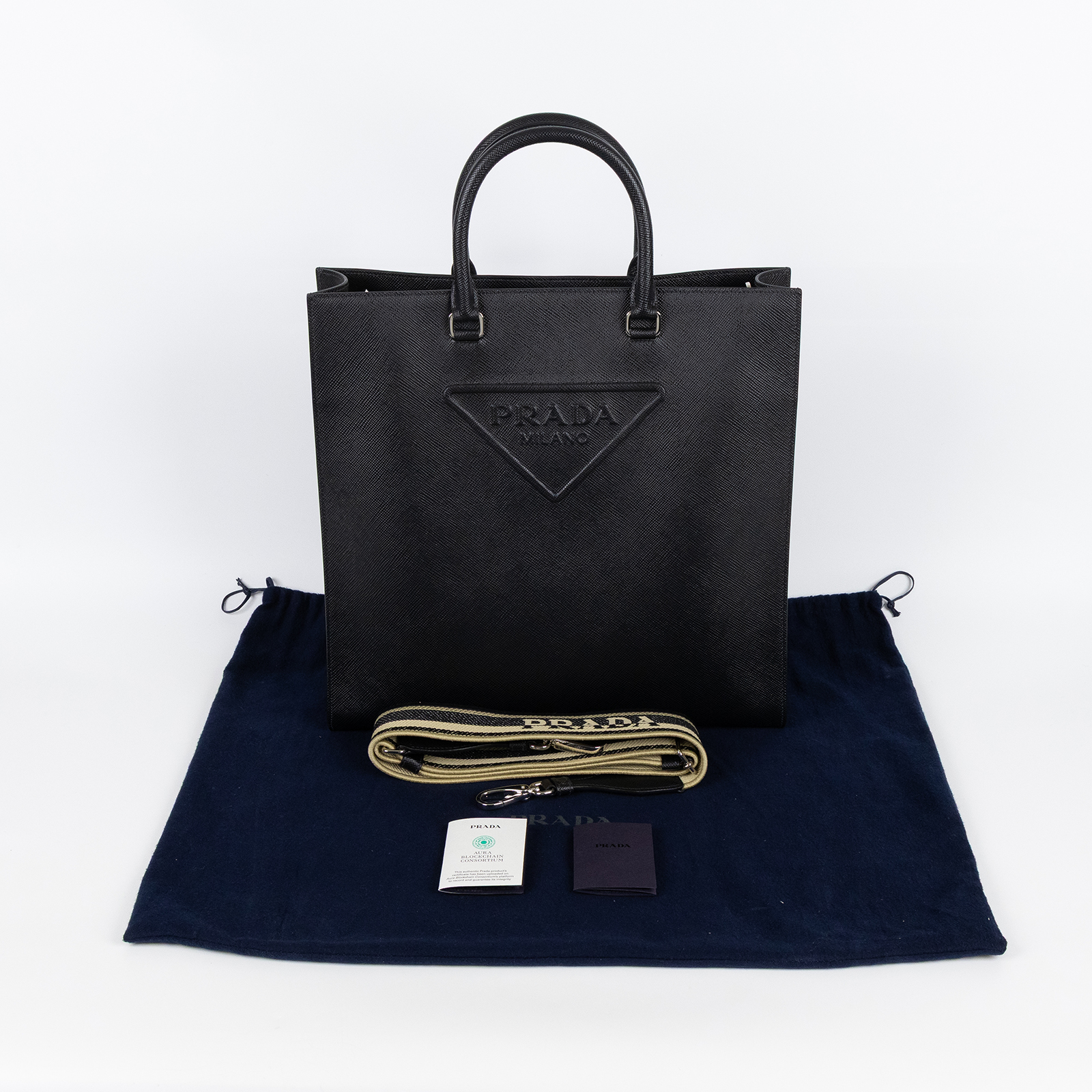普拉達 PRADA Triangle 手提包 肩背包 斜背包 2VG084_2FAD 黑色SOFFIANO公事包 2WAY 防塵袋/背帶