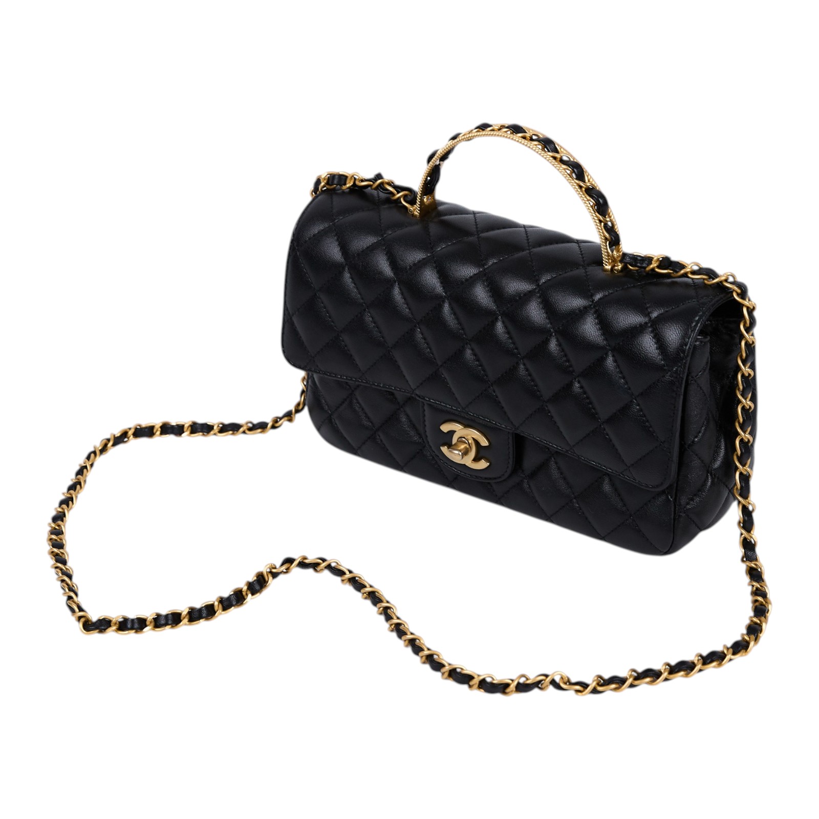 香奈兒 CHANEL COCO HANDLE 菱格紋 手提包 肩背包 斜掛包 AS4408 B14245 晶片款 黑金羊COCO HANDLE20 原廠盒子/防塵袋/購買證明